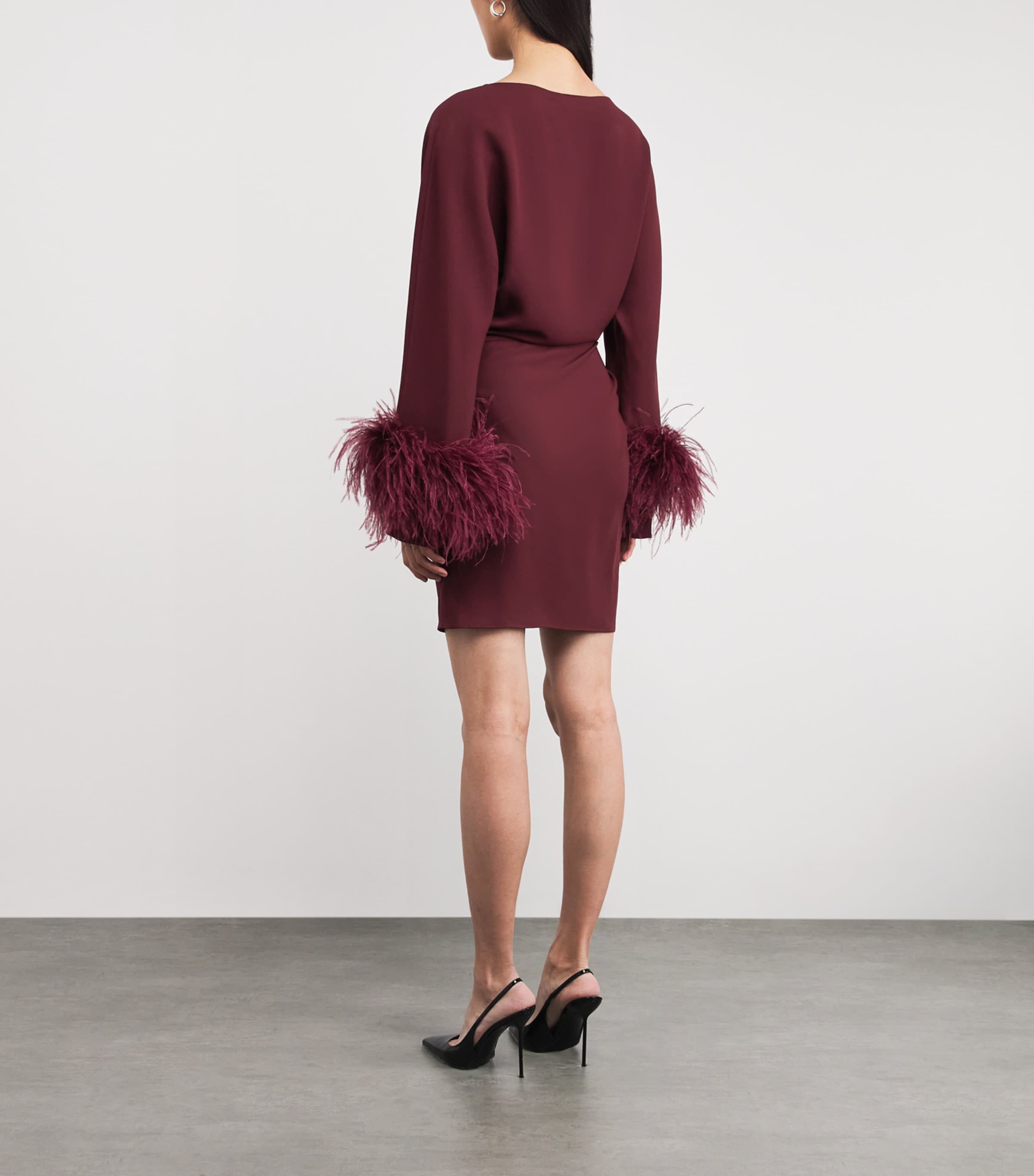 Feather-Trim Mini Dress CRIMSON Image 3