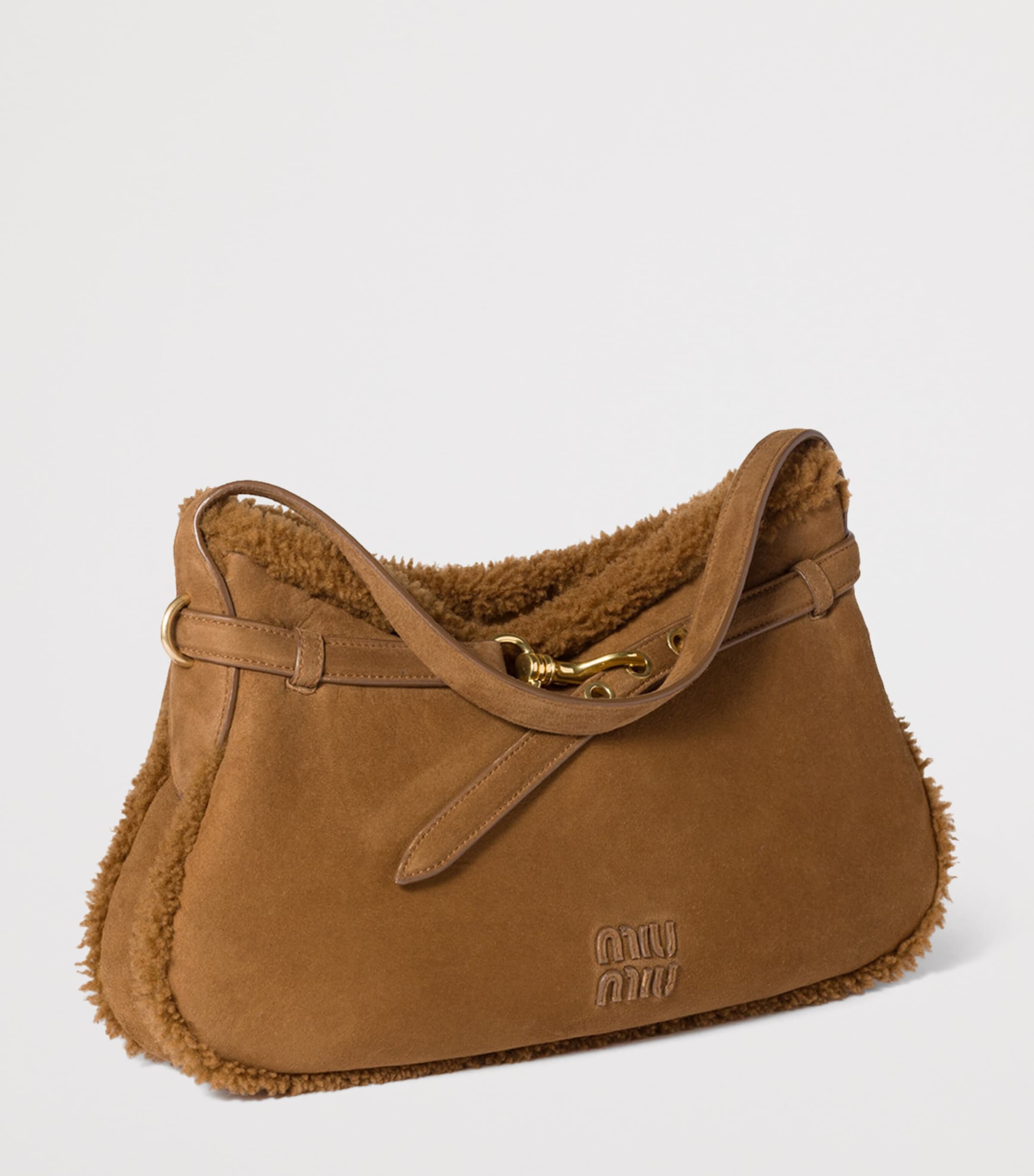 Miu Miu Womens Suede-Shearling Aventure Shoulder Bag Image 2