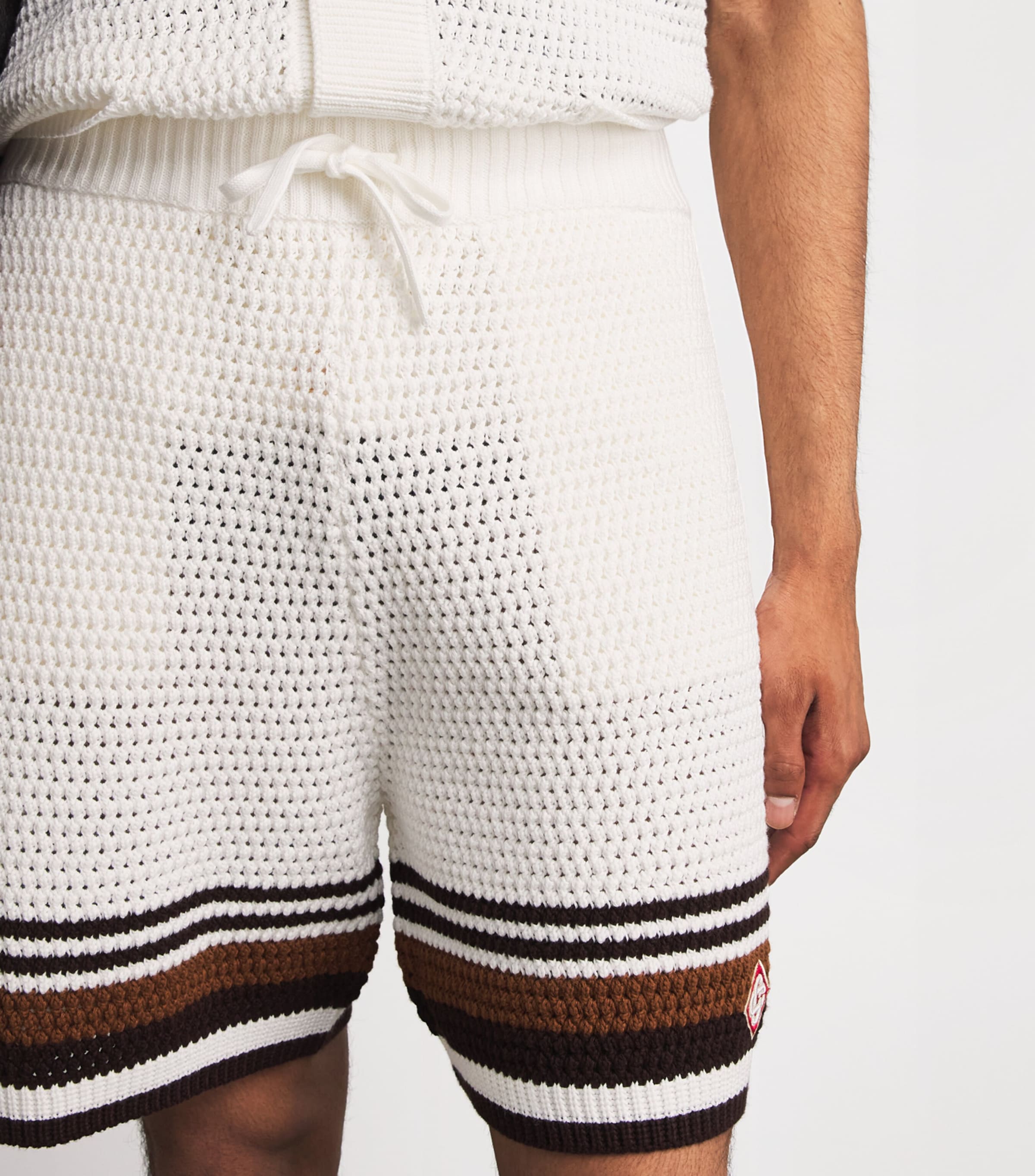 Casablanca Mens Crochet Stripe Shorts White / Brown Image 3