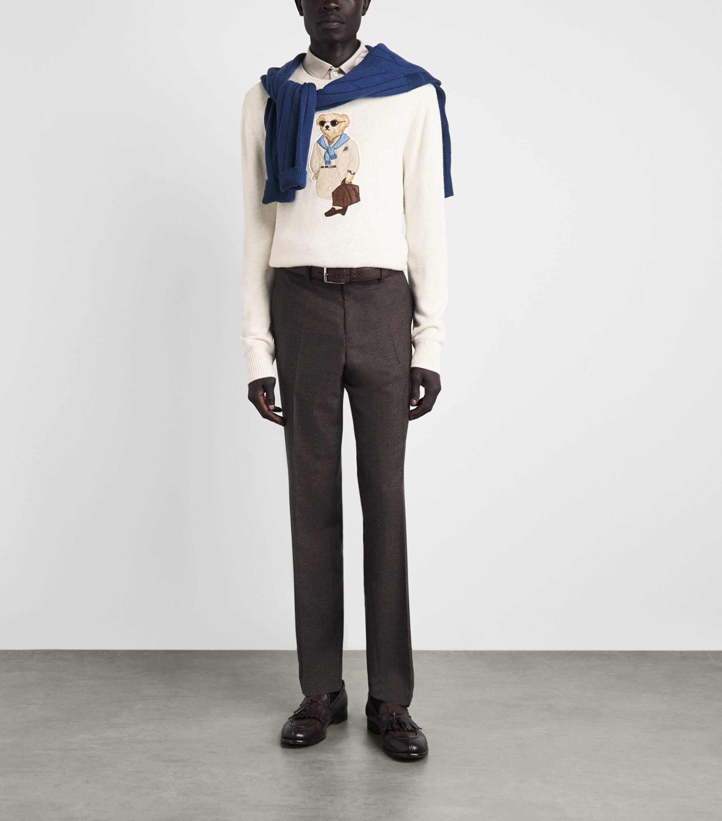 Ralph Lauren Purple Label Mens Silk-Linen Polo Bear Sweater Classic Cream Image 2
