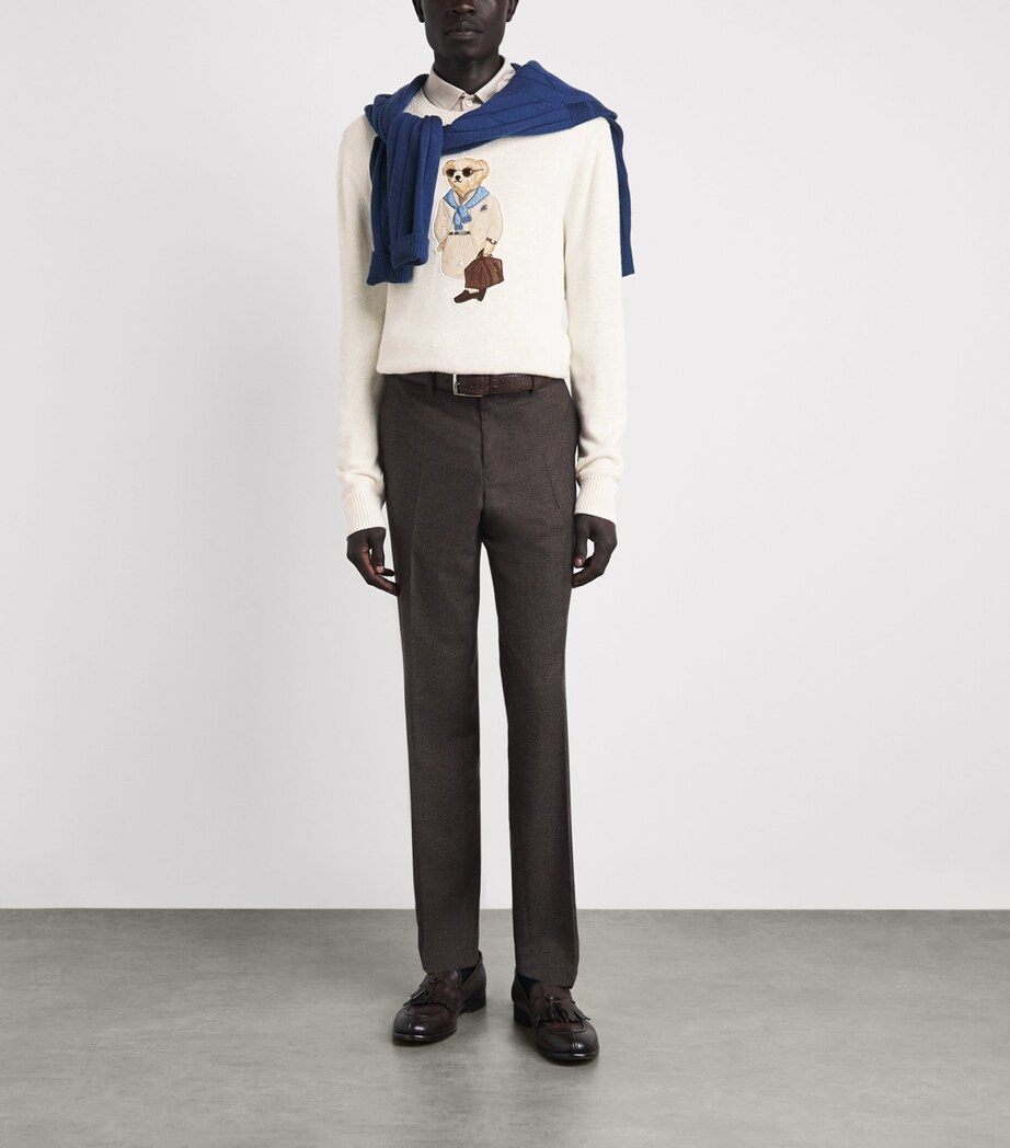 Ralph Lauren Purple Label Mens Silk-Linen Polo Bear Sweater Classic Cream Image 2