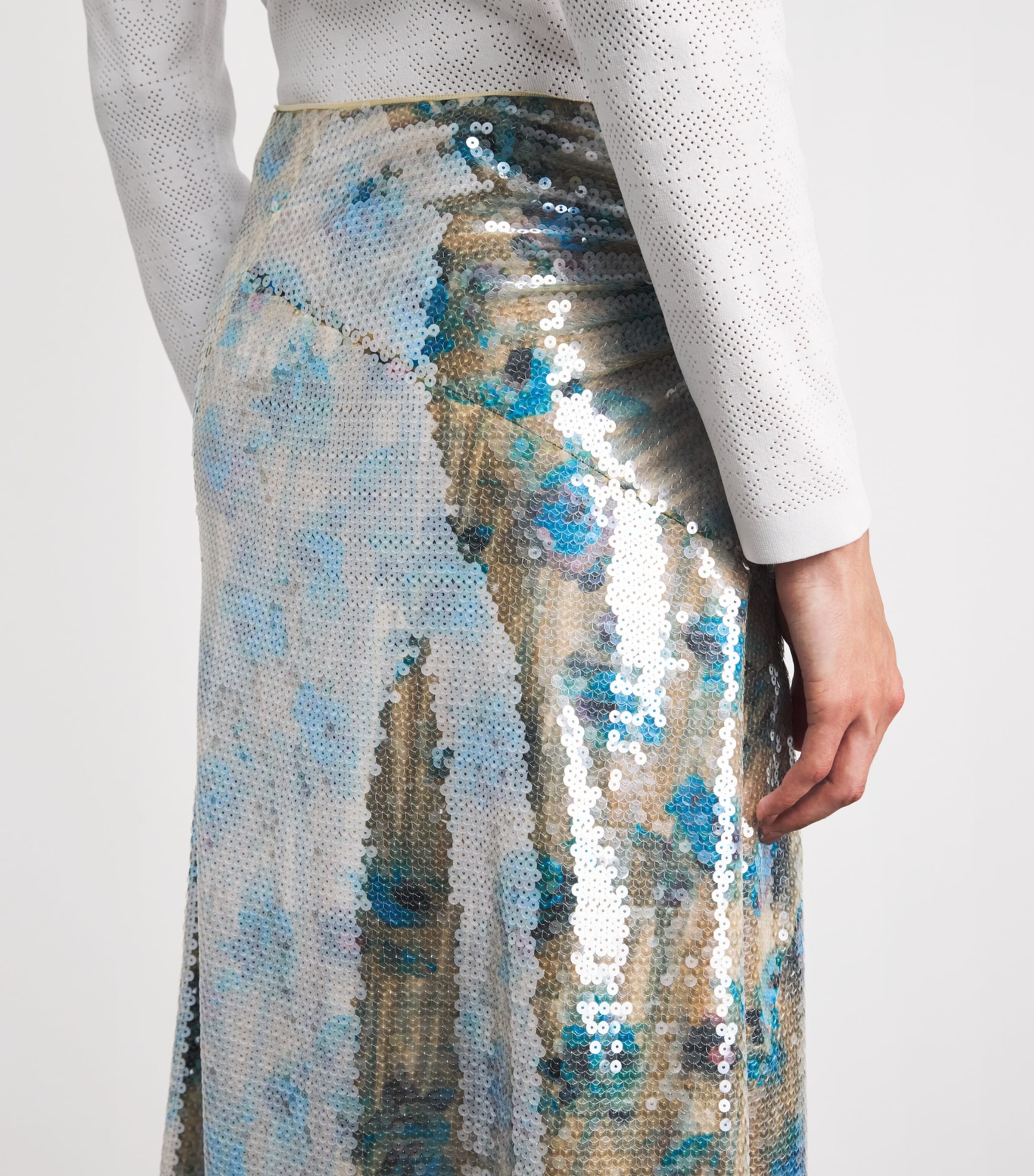 Tory Burch Womens Sequin Midi Skirt Blue Roses Image 3