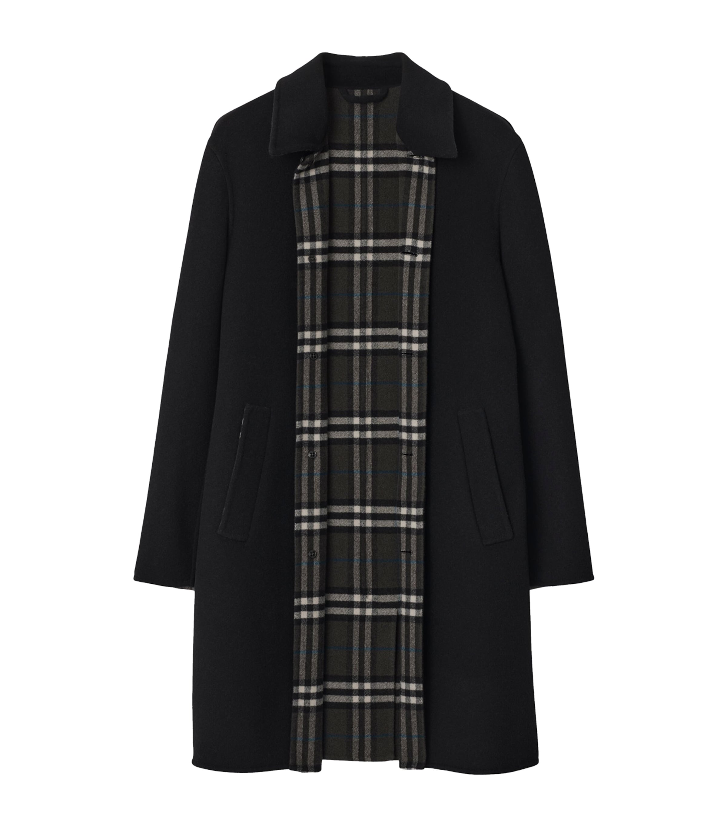 Wool Mid-Length Car Coat BLACK/SNUG IP CHECK Image 5