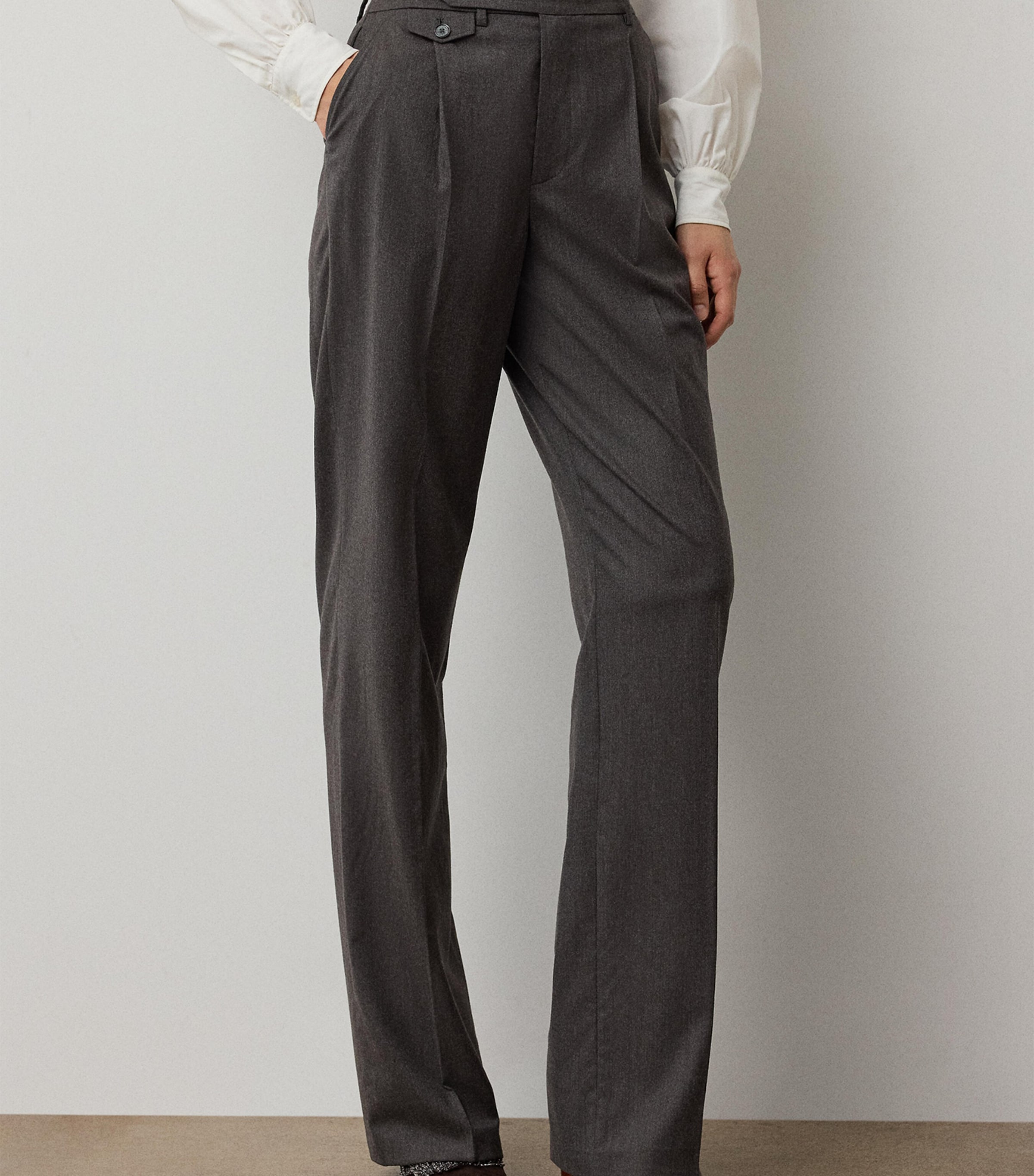 Ralph Lauren Collection Womens Wool-Blend Straight Trousers Taupe Grey Melange Image 2