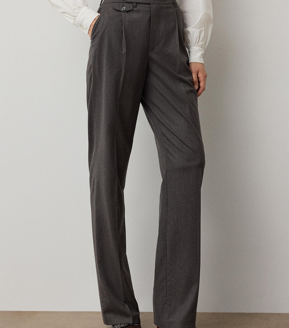 Ralph Lauren Collection Womens Wool-Blend Straight Trousers Taupe Grey Melange Image 2