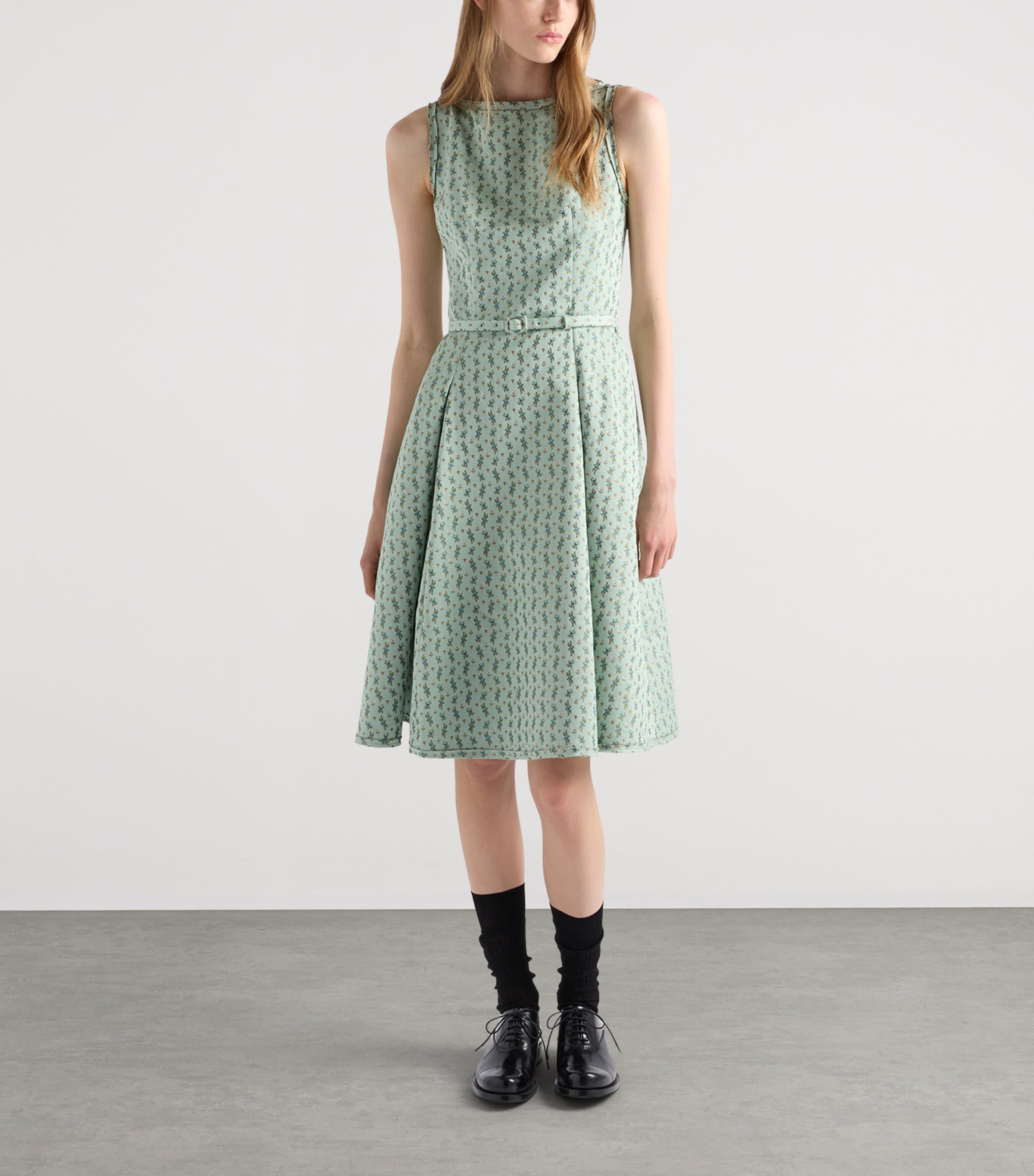 Prada Womens Duchess Satin Floral Midi Dress Green Image 4