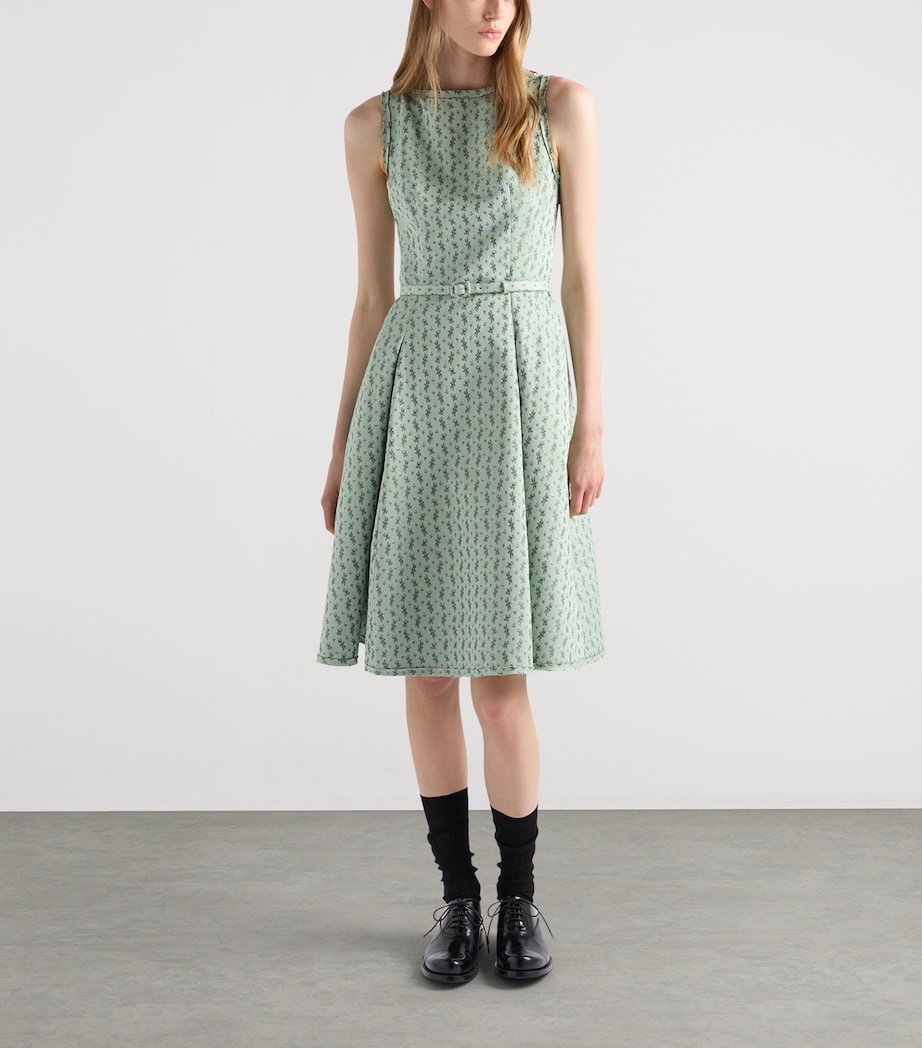 Prada Womens Duchess Satin Floral Midi Dress Green Image 4