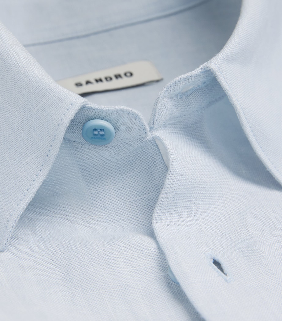 Sandro Paris Mens Linen Shirt Sky Blue Image 6