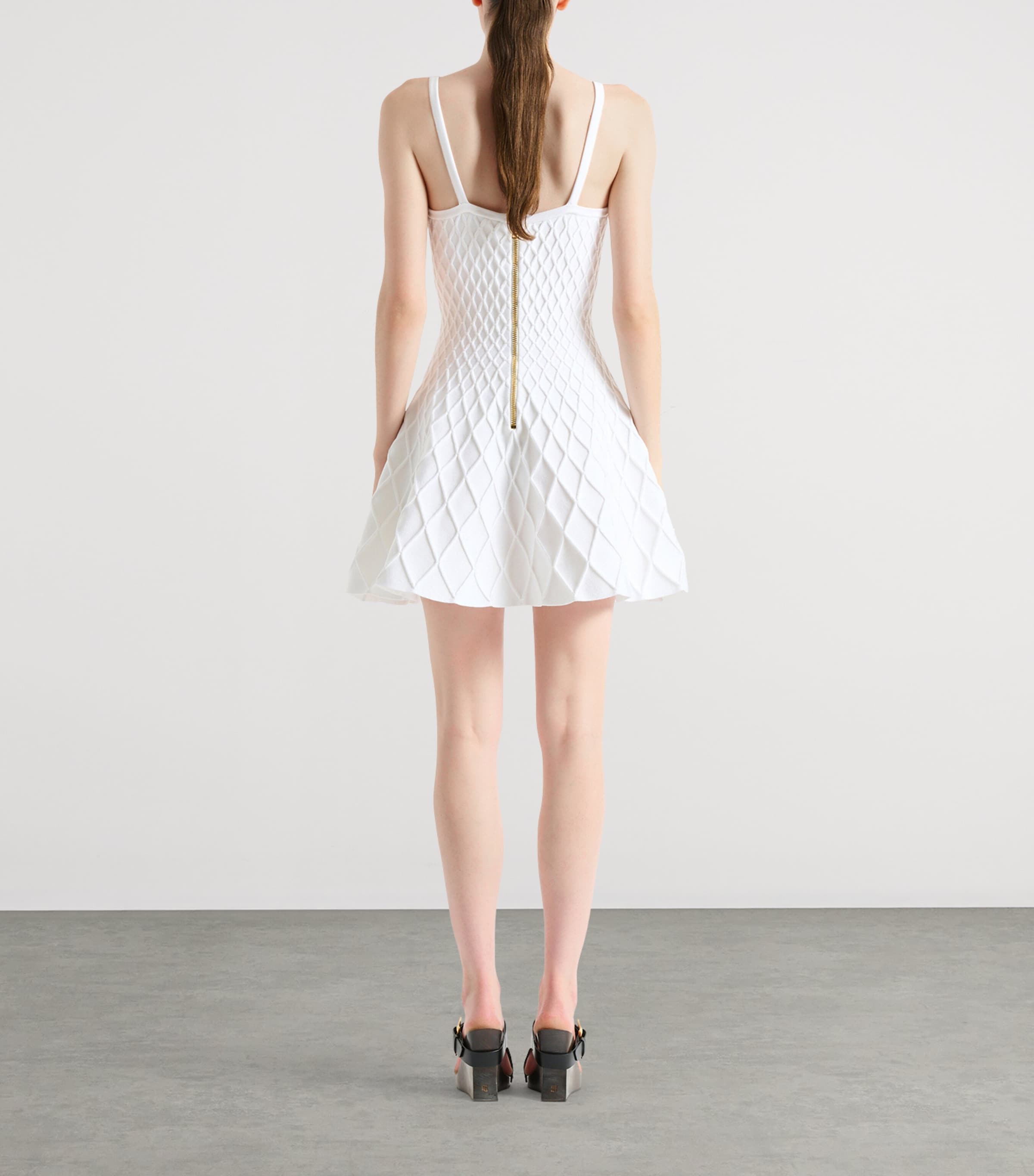 Balmain Womens Knitted Flared Mini Dress Blanc Image 5