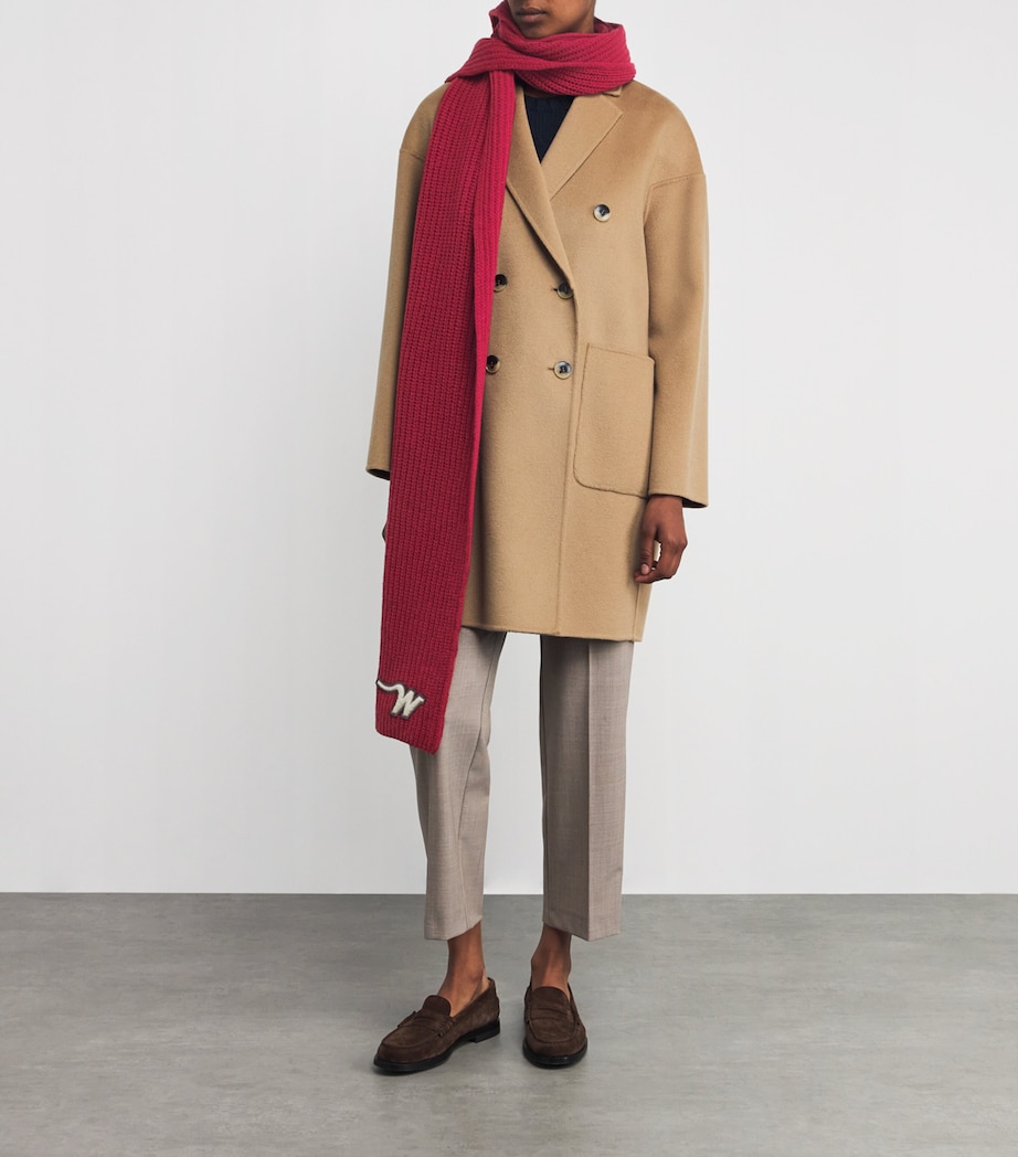 Virgin Wool Knitted Scarf BERRY RED Image 2