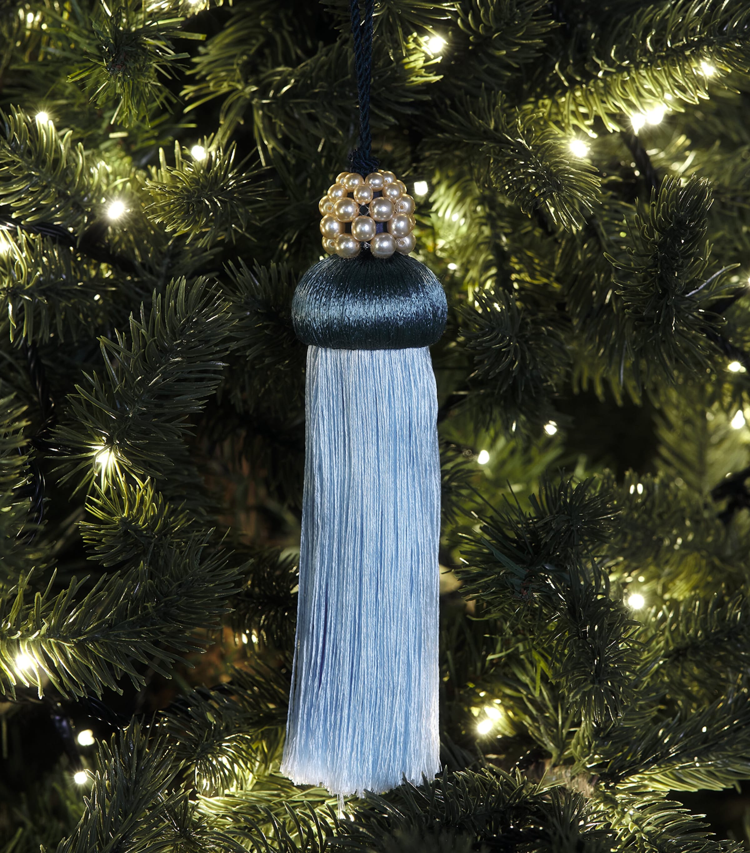 Jessica Light Pearl-Embellished Large Tassel Tree Decoration Pale Blue/teal Image 3