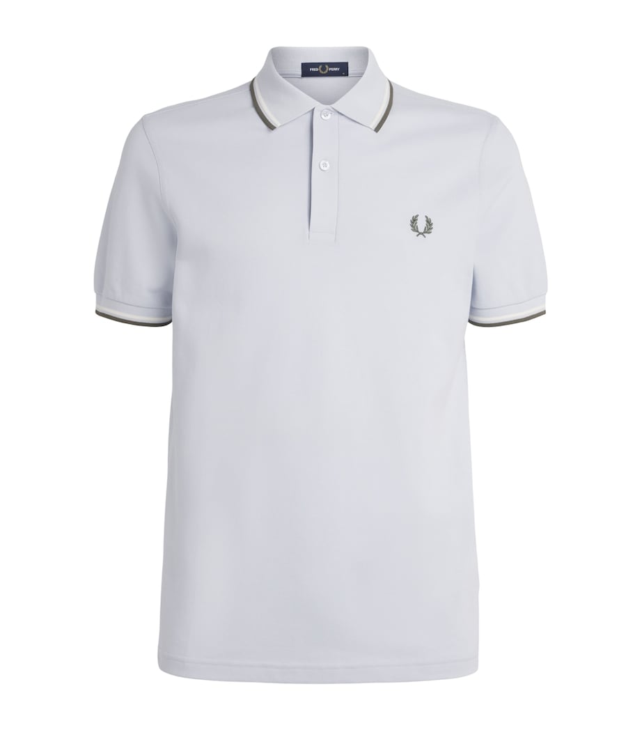 Fred Perry Mens Cotton Twin Tipped Polo Shirt Dusky Blue/ecru Image 1