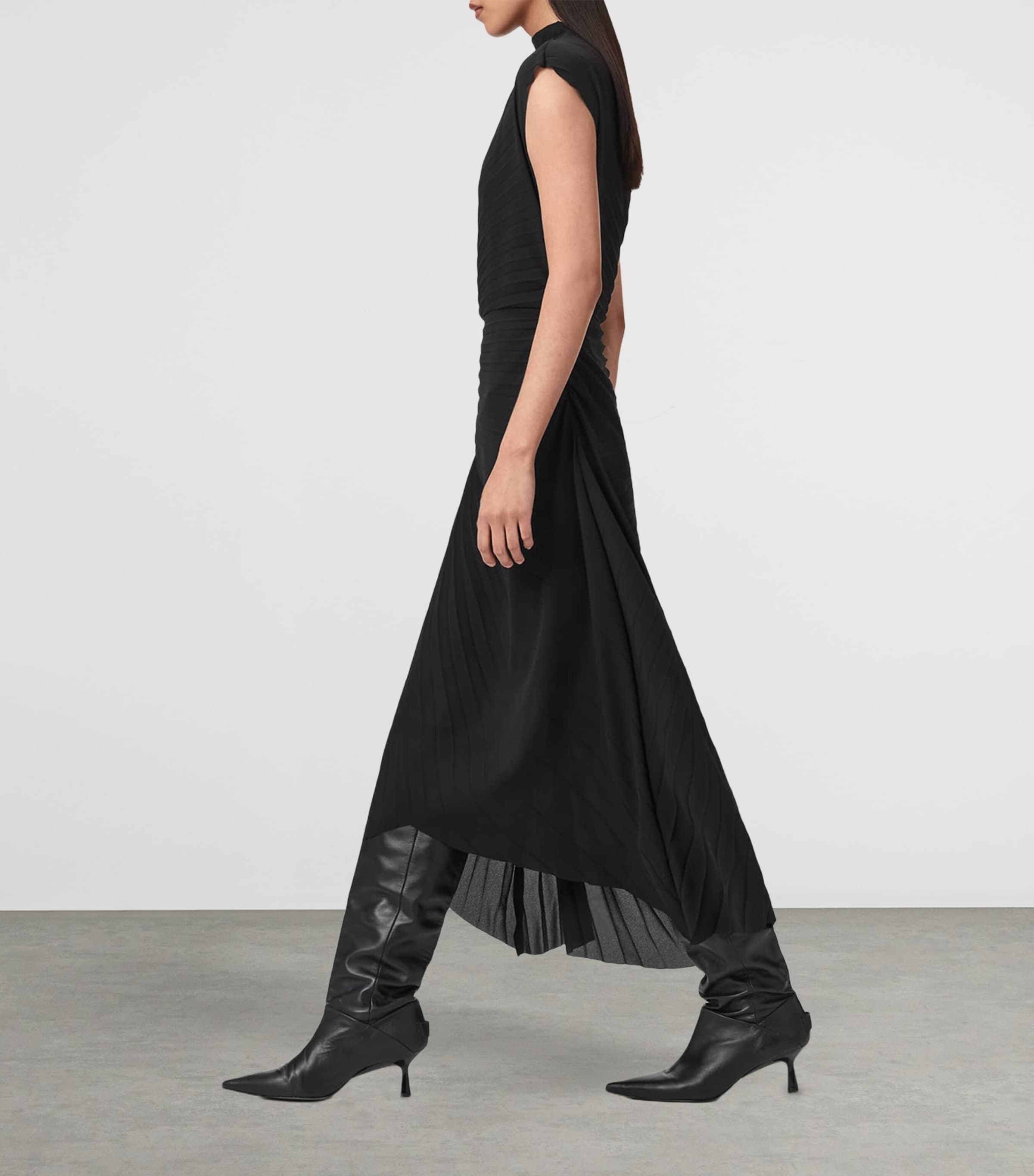 AllSaints Womens Pleated Rayanna Dress Black Image 5