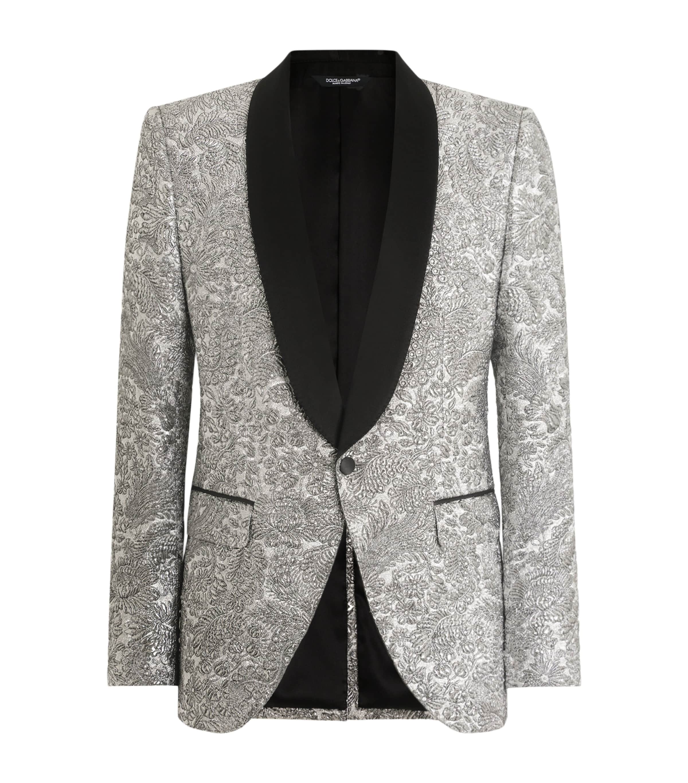 Dolce&Gabbana Mens Floral Lamé Blazer Silver Image 1