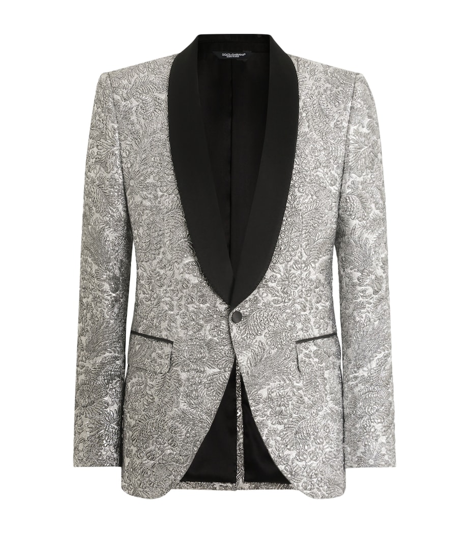 Dolce&Gabbana Mens Floral Lamé Blazer Silver Image 1