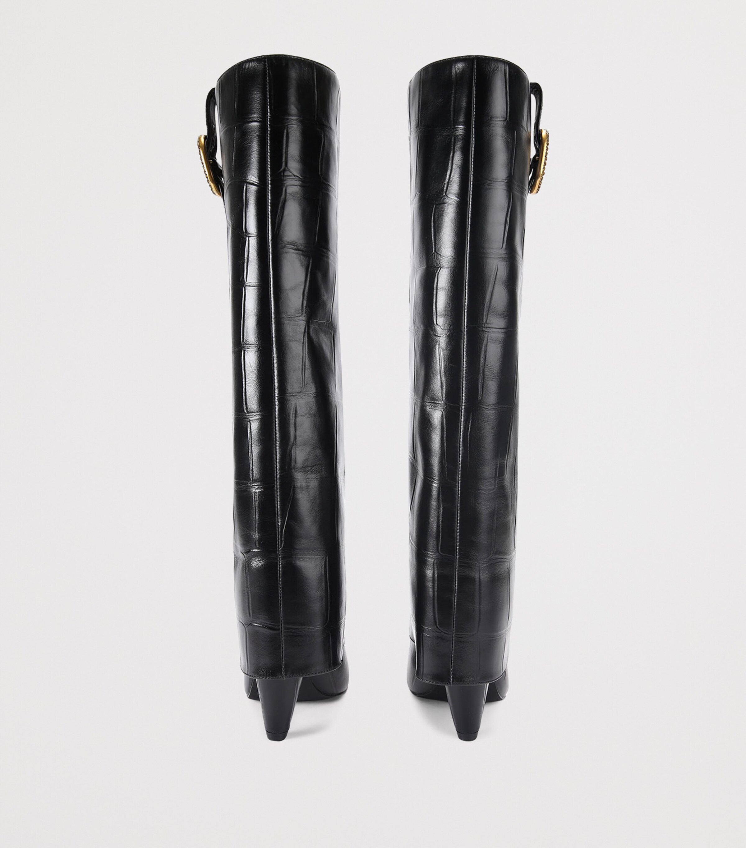 Kurt Geiger London Leather Fold Over Knee-High Boots Black Image 2