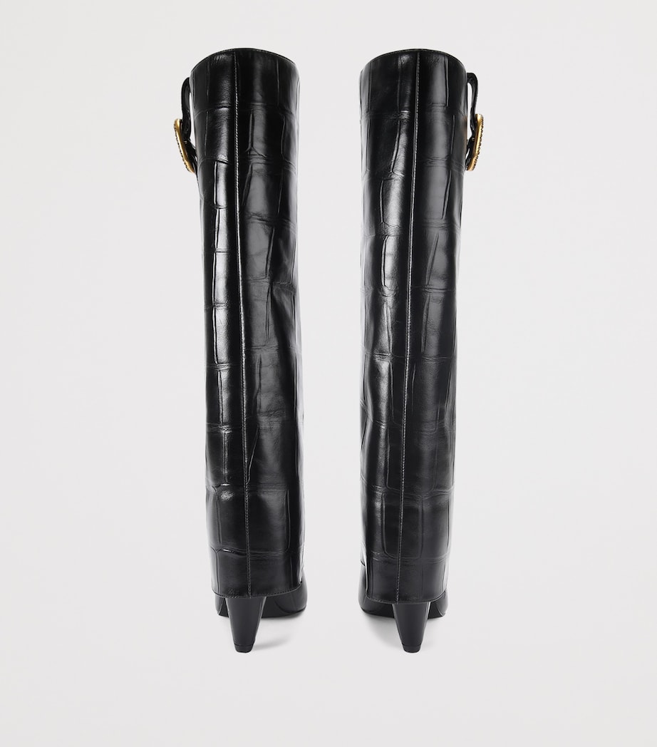 Leather Fold Over Knee-High Boots BLACK Image 2