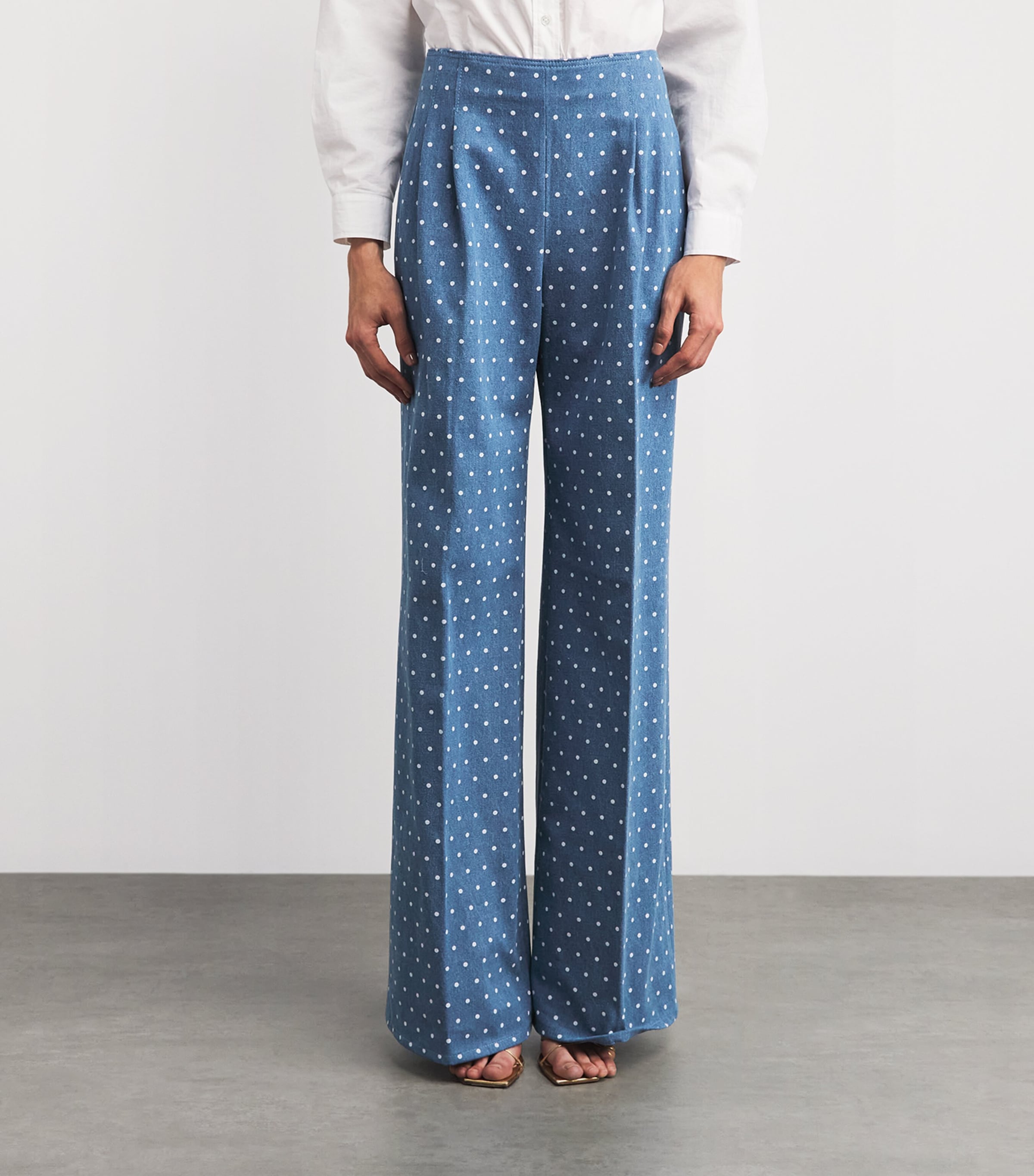 Carolina Herrera Womens Cotton Polka Dot Marisole Trousers Light Blue Image 4