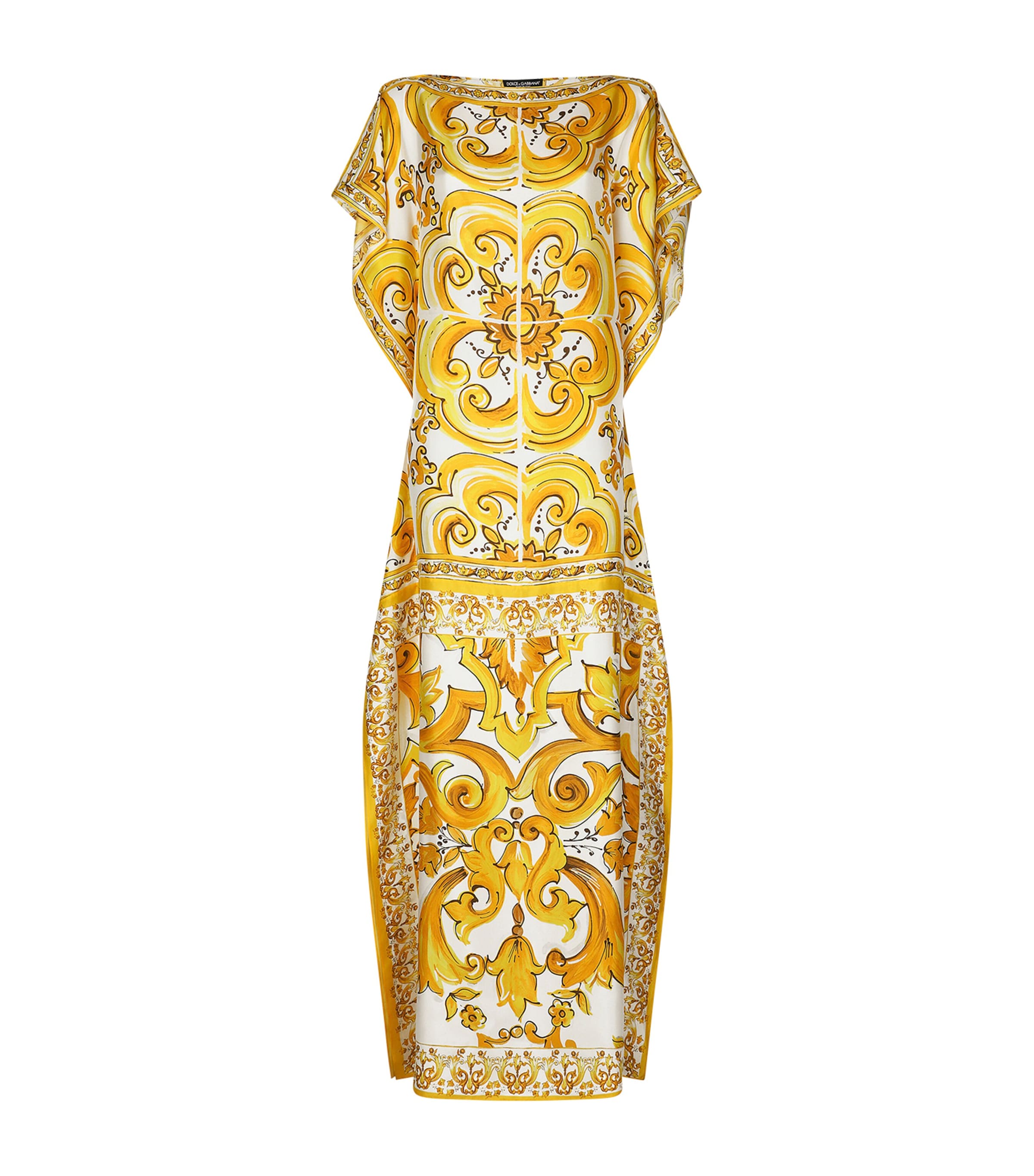 Dolce & Gabbana Yellow Dots Print Silk Maxi Dress