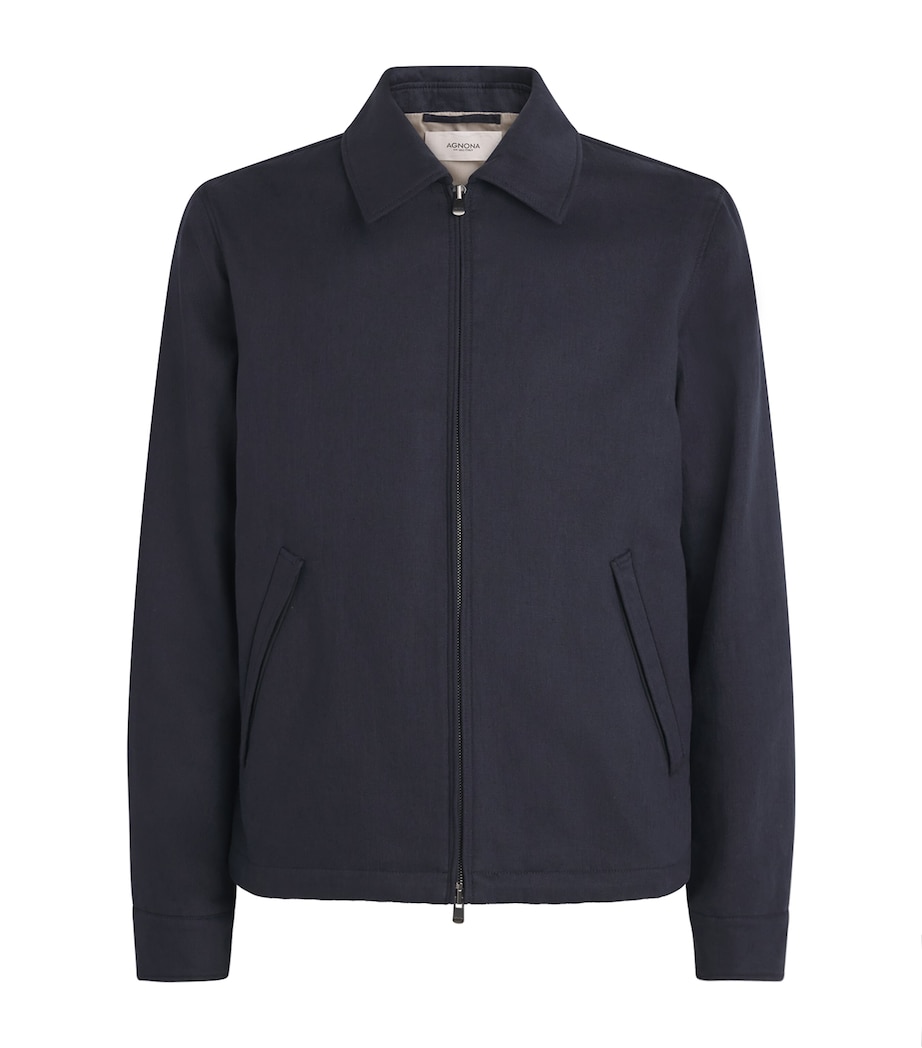 Agnona Mens Linen Bomber Jacket Dark Blue Navy Image 1