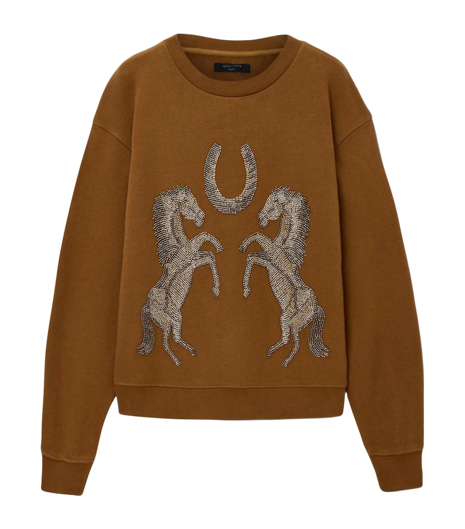 AllSaints Womens Cotton Luck Pippa Sweatshirt Cognac Brown Image 1