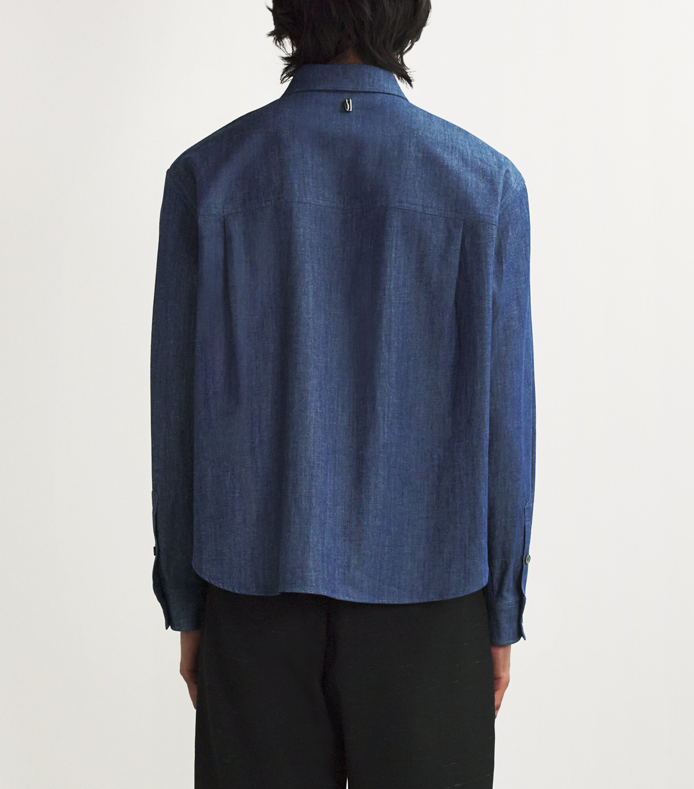 Cotton-Linen Denim Western Shirt BLUE Image 4