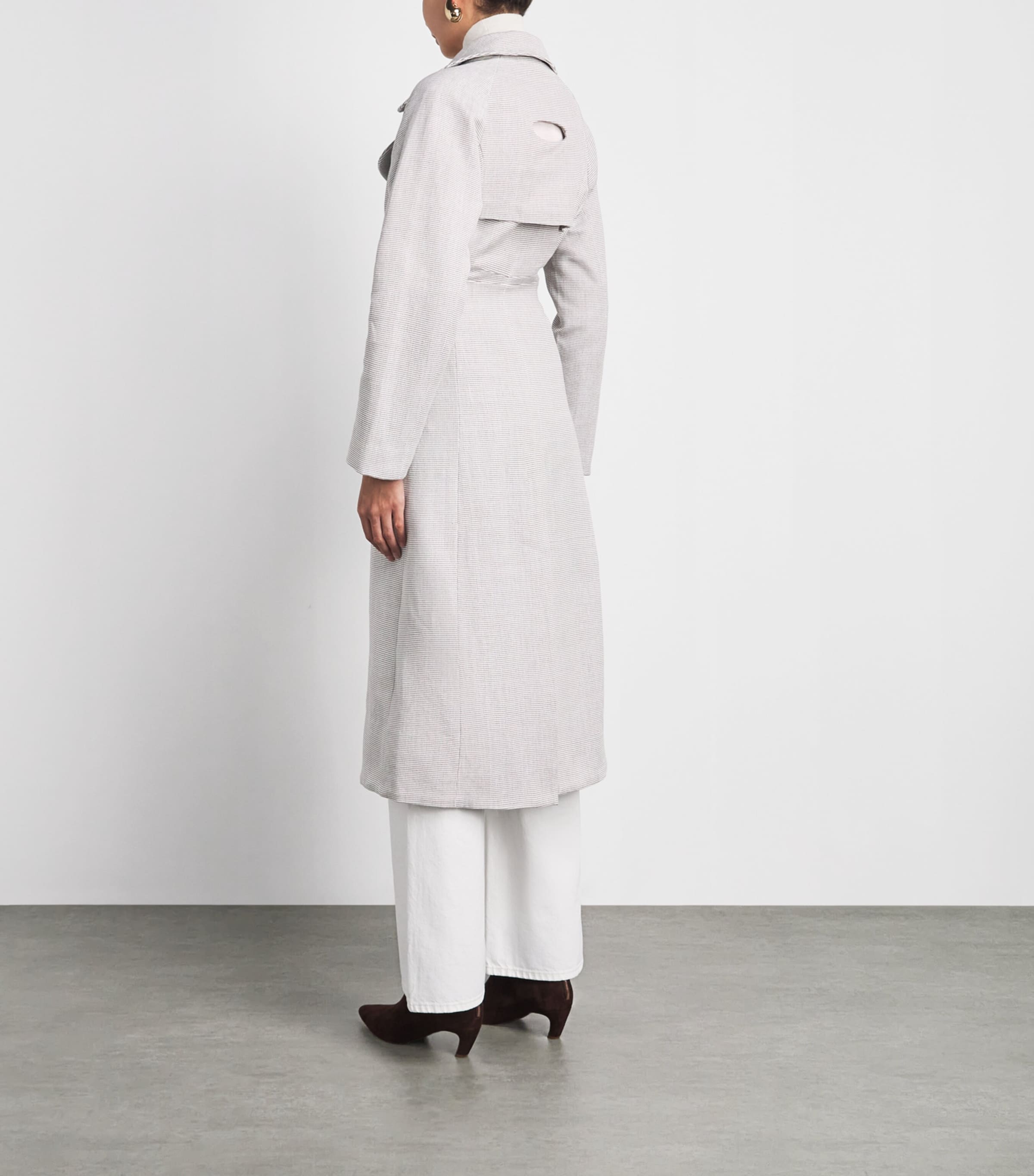 Studio Namnyak Womens Cotton Stripe Taro Trench Coat Grey White Image 5