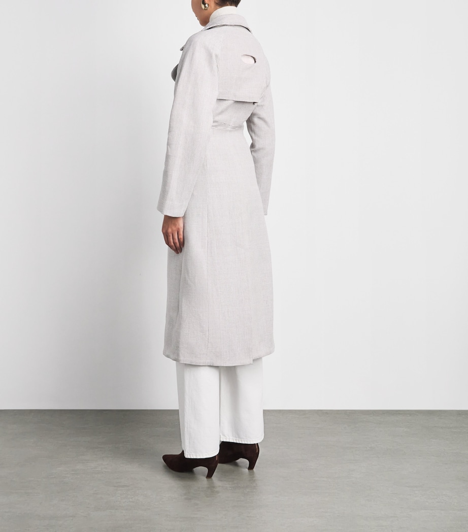 Studio Namnyak Womens Cotton Stripe Taro Trench Coat Grey White Image 5