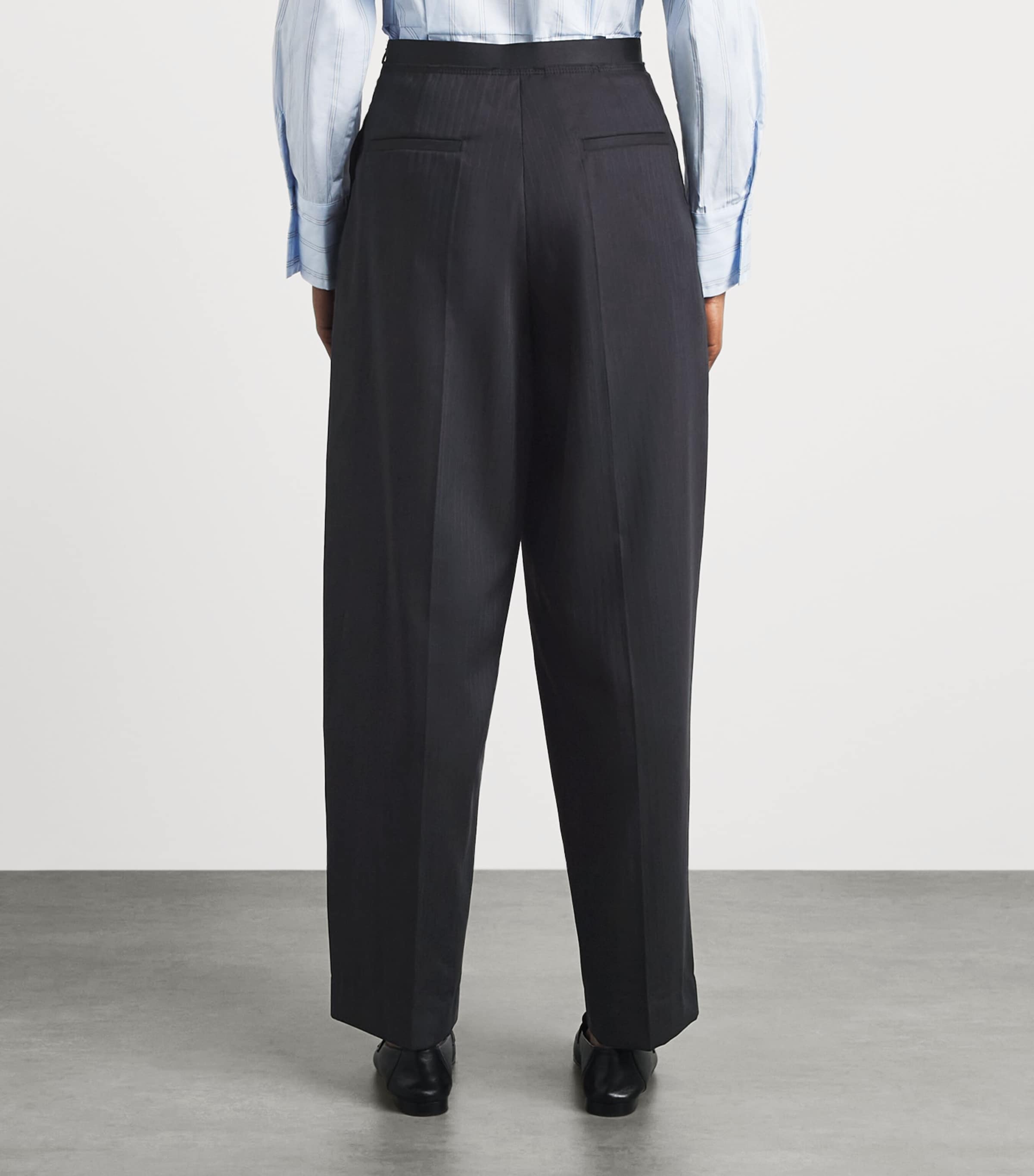 Sandro Paris Womens Wool Stripe Pleated Trousers Navy Blue Image 5