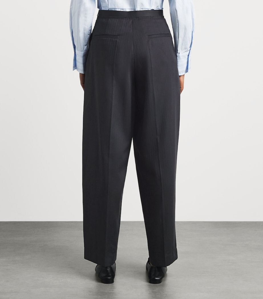 Sandro Paris Womens Wool Stripe Pleated Trousers Navy Blue Image 5
