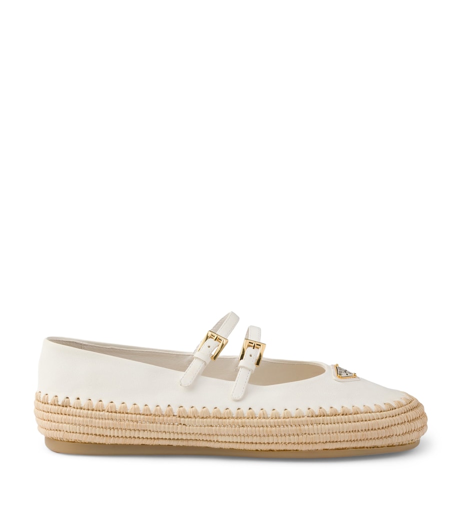 Prada Leather and Raffia Ballet Flats Neutral Image 1