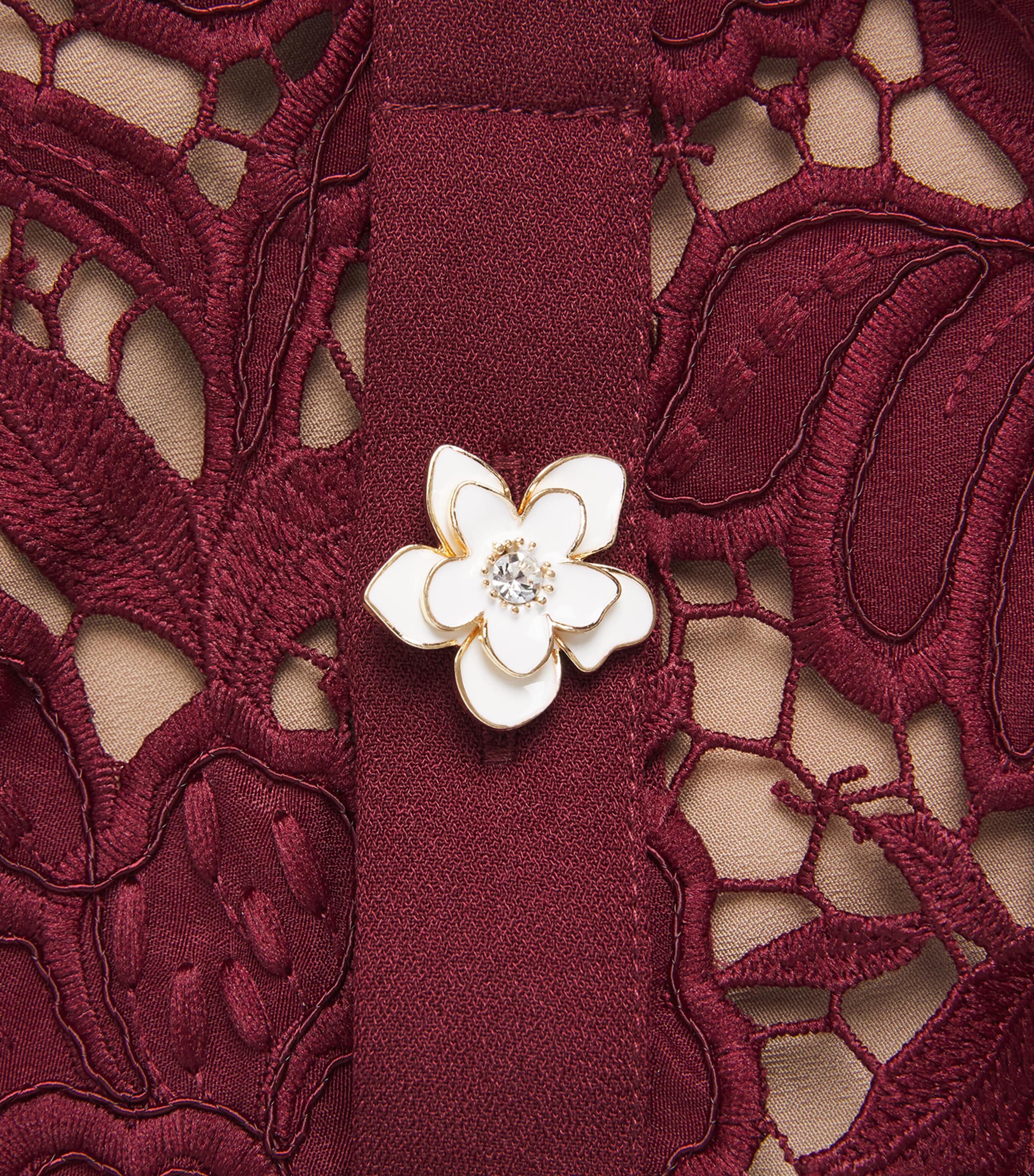 Self-Portrait Womens Lace Floral Mini Dress Burgundy Image 6