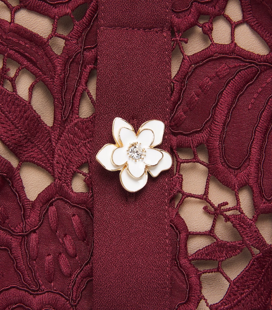 Self-Portrait Womens Lace Floral Mini Dress Burgundy Image 6