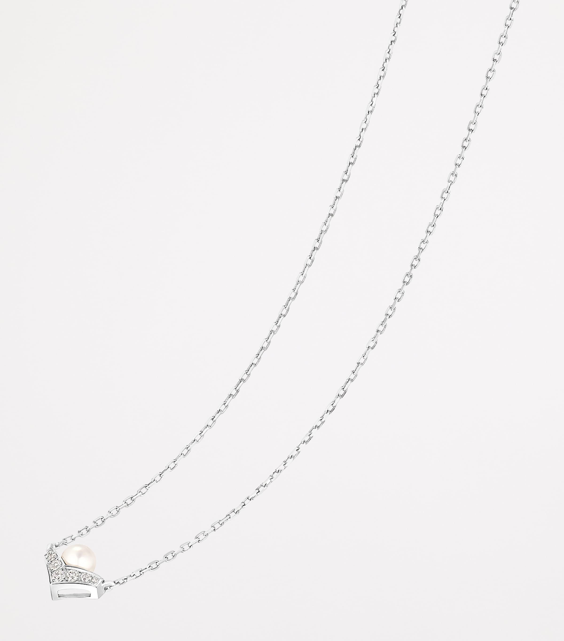 White Gold, Diamond and Pearl Josephine Aigrette Pendant Necklace WHITE GOLD Image 3