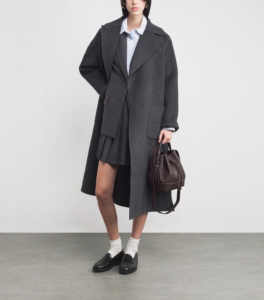 Wool-Blend Belted Coat BLACK GREY Image 2