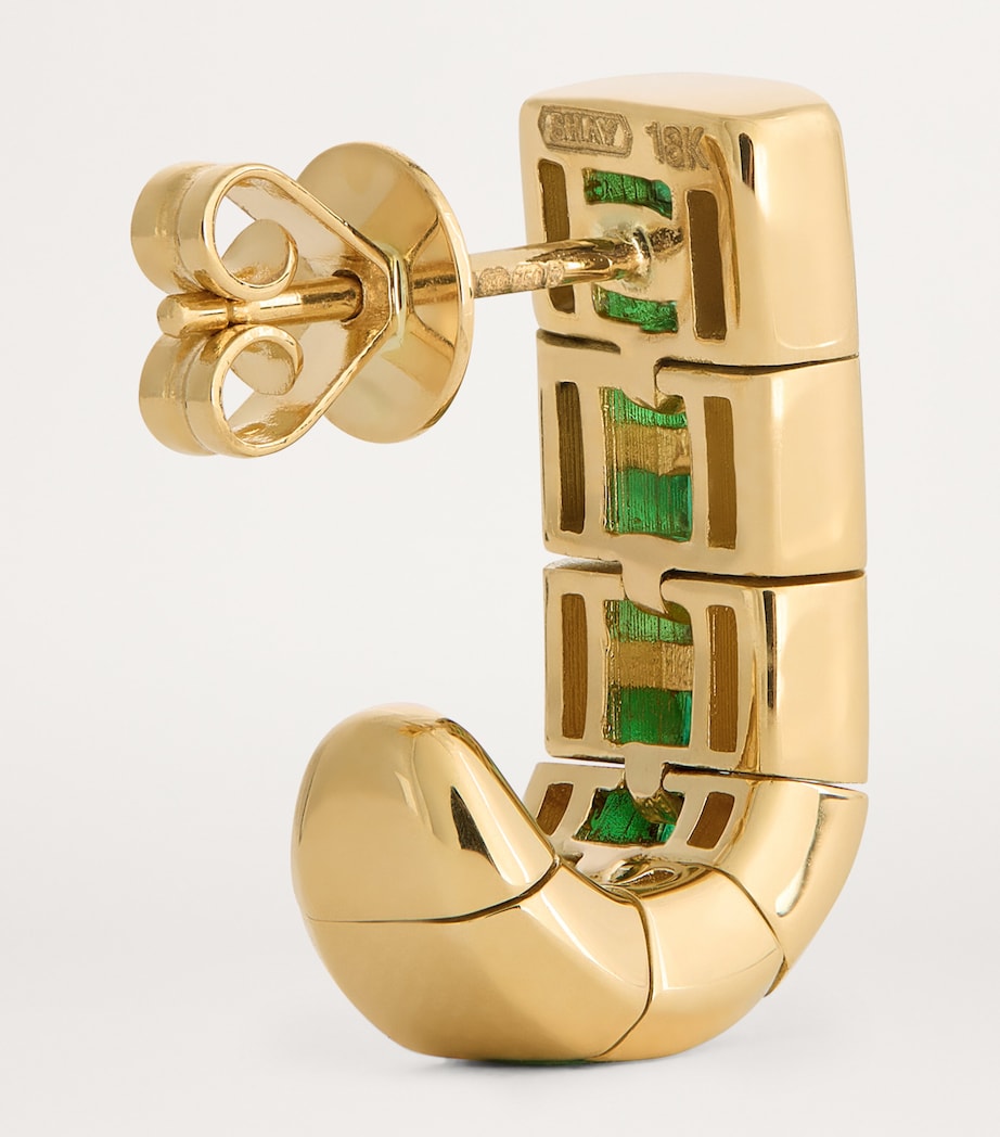 Yellow Gold and Emerald Huggie Earrings YELLOW GOLD Image 4