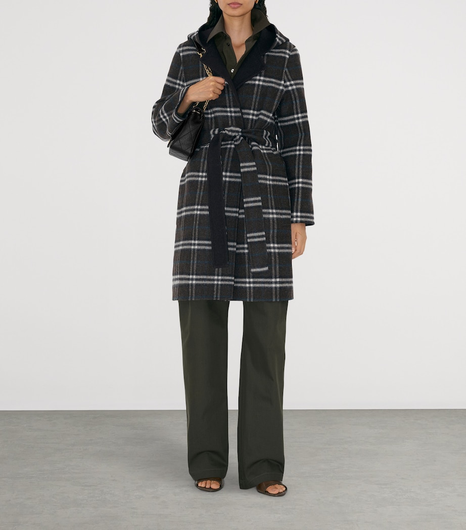Wool Reversible Hooded Wrap Coat BLACK/SNUG IP CHECK Image 3