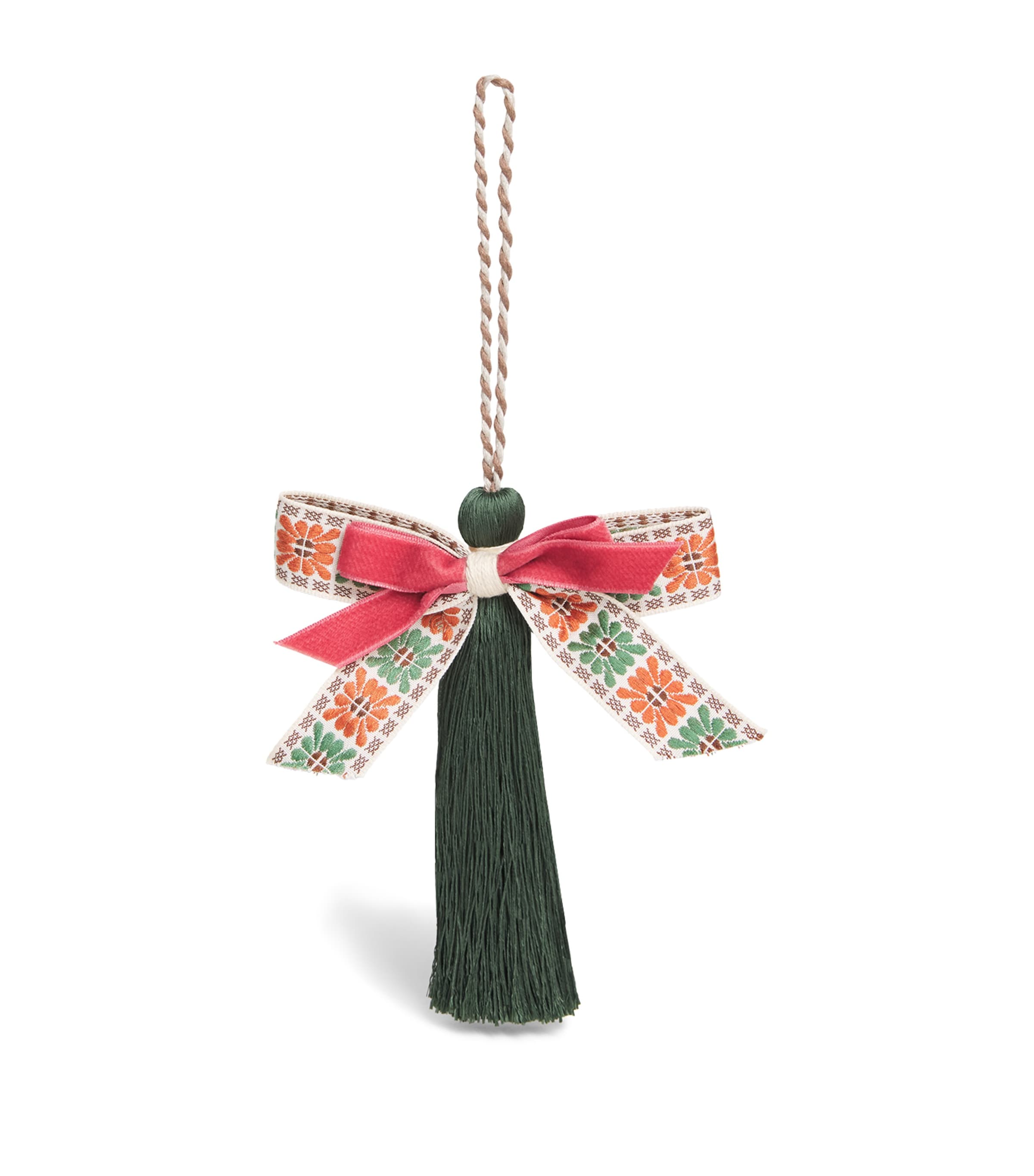 Jessica Light Embroidered Bow Tassel Tree Decoration Green/pink Image 1