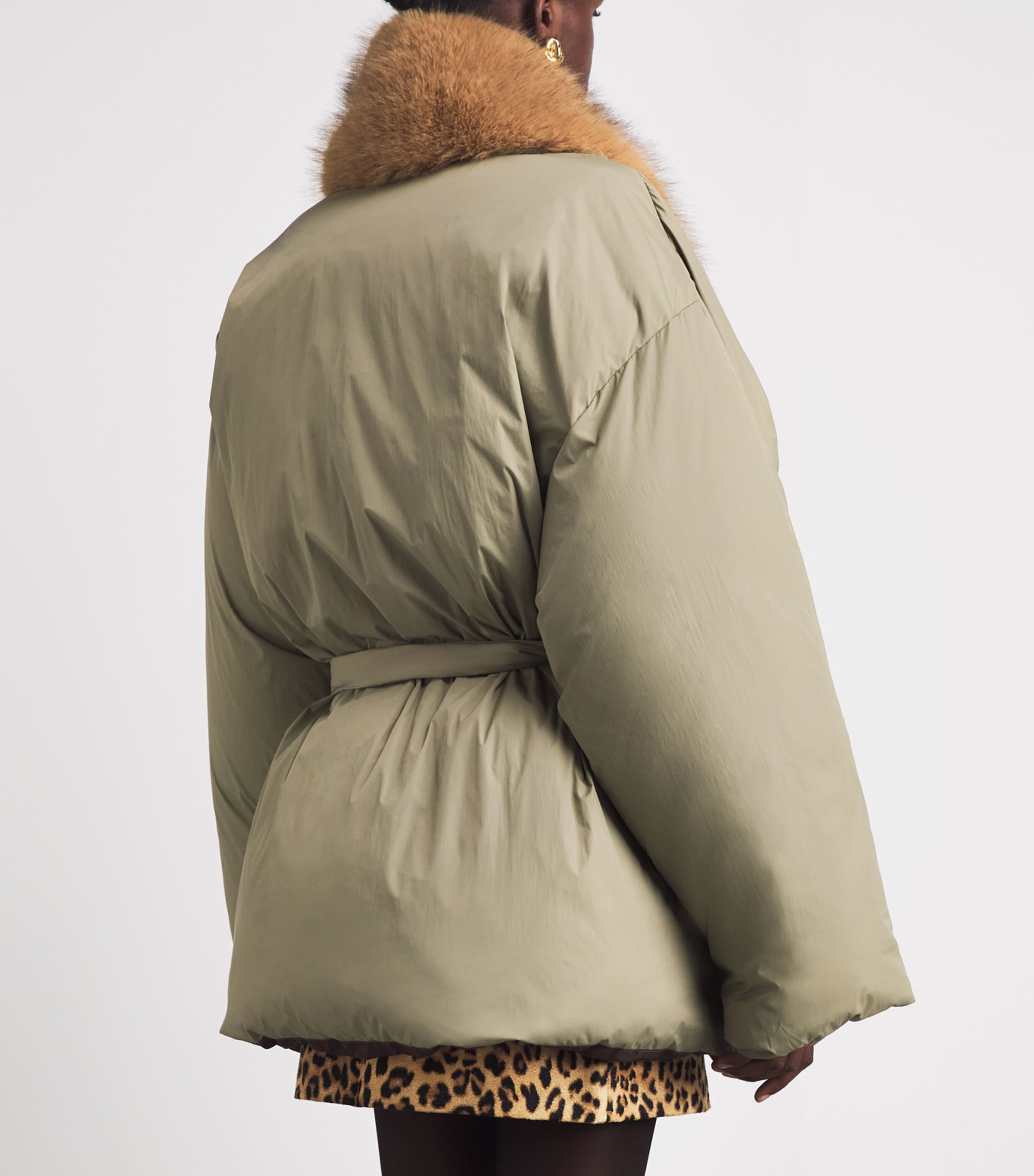 Source Unknown Womens Down Faux-Fur-Trim Egizio Puffer Jacket Khaki Image 5