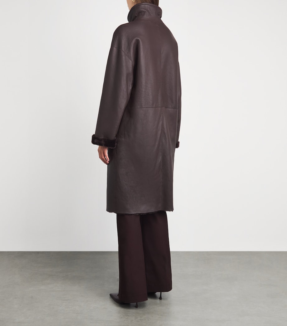 Joseph Womens Reversible Shearling Ari Coat Mahogany Image 5