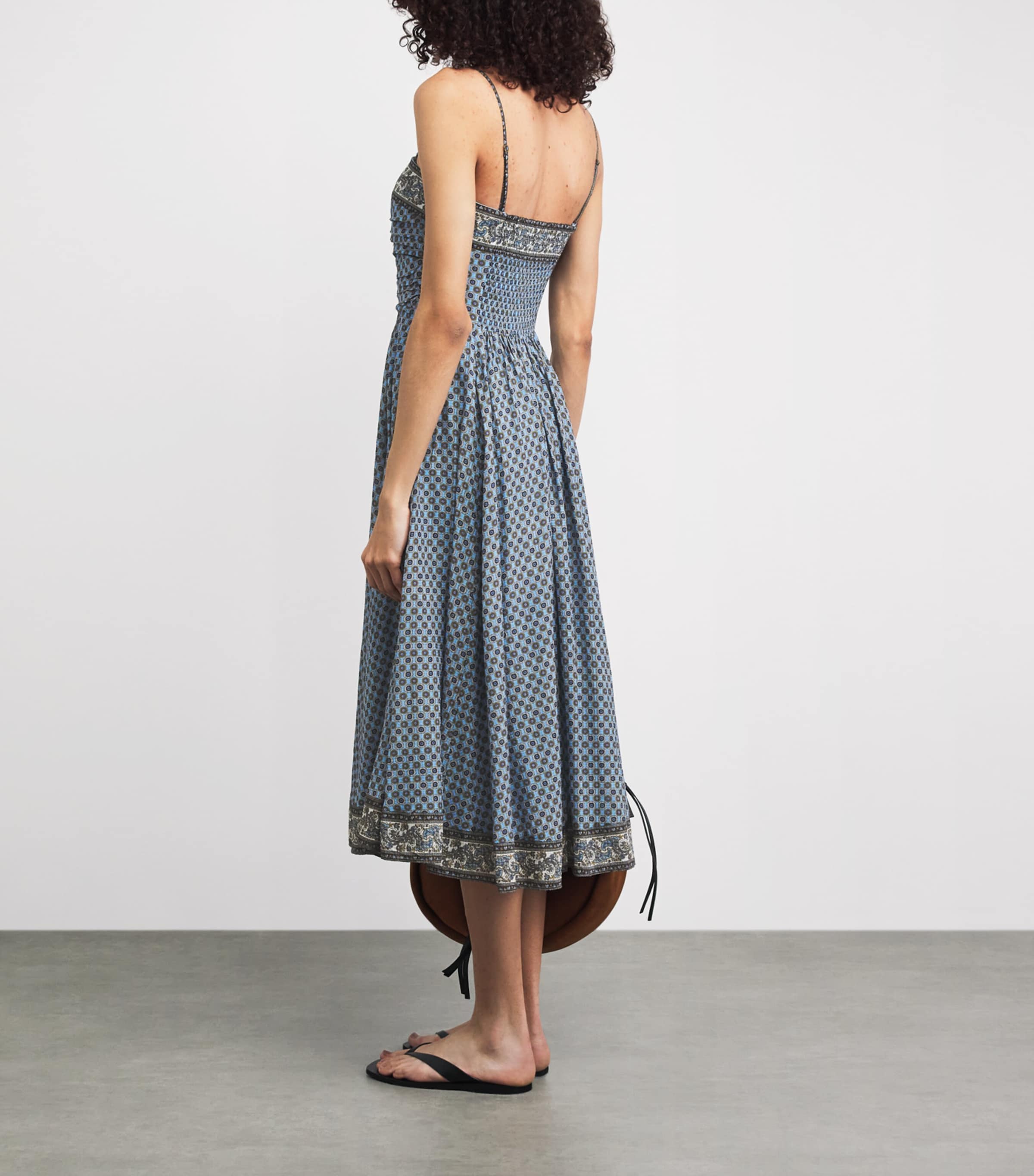 Veronica Beard Womens Geometric Pleated Lana Maxi Dress Blue Jay Multi Image 4