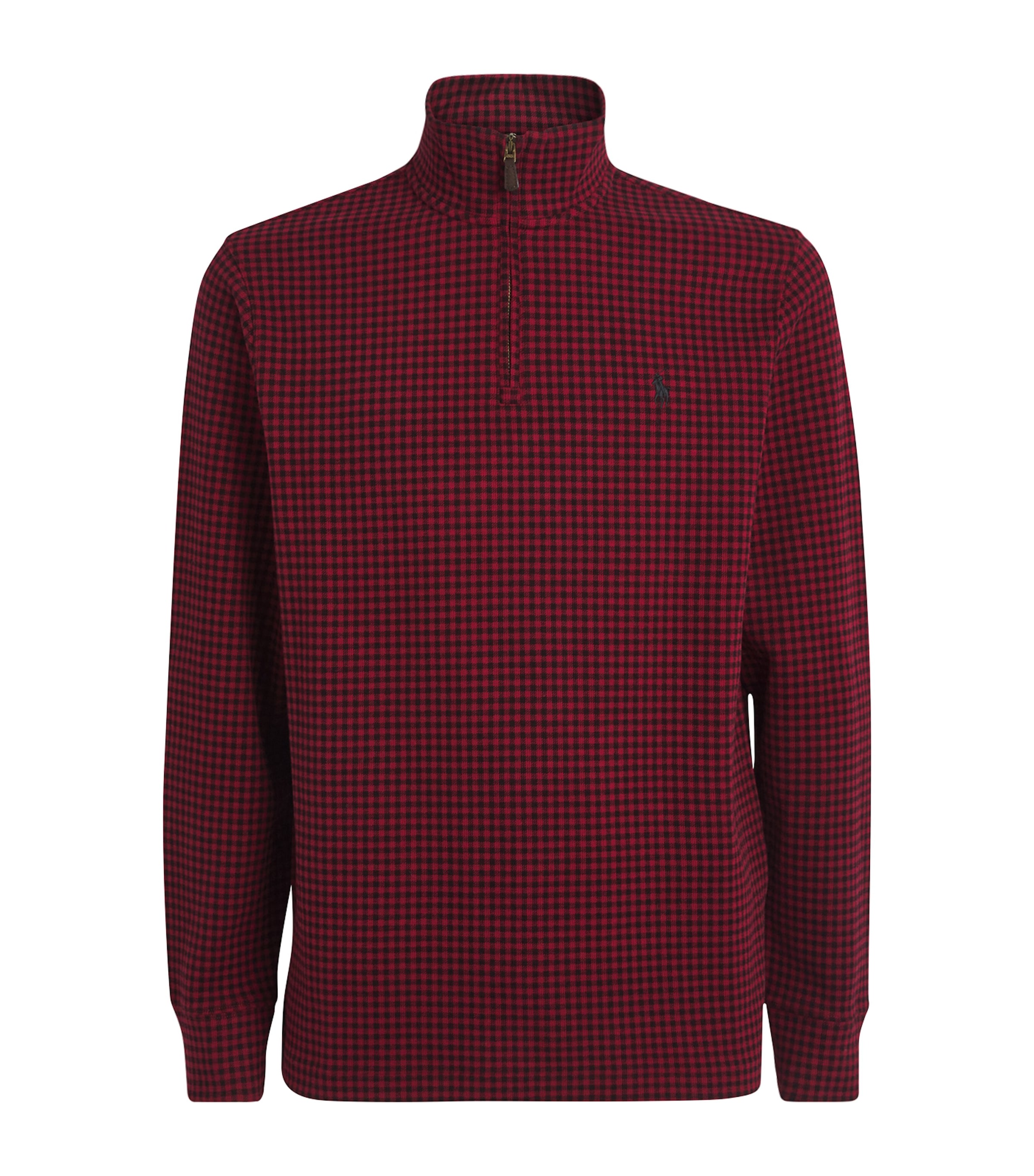 Polo Ralph Lauren Cotton Check Quarter-zip Sweatshirt In Burgundy