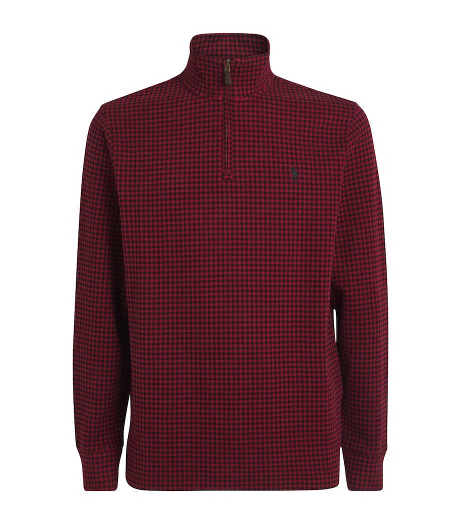 Cotton Check Quarter-Zip Sweatshirt RED Image 1