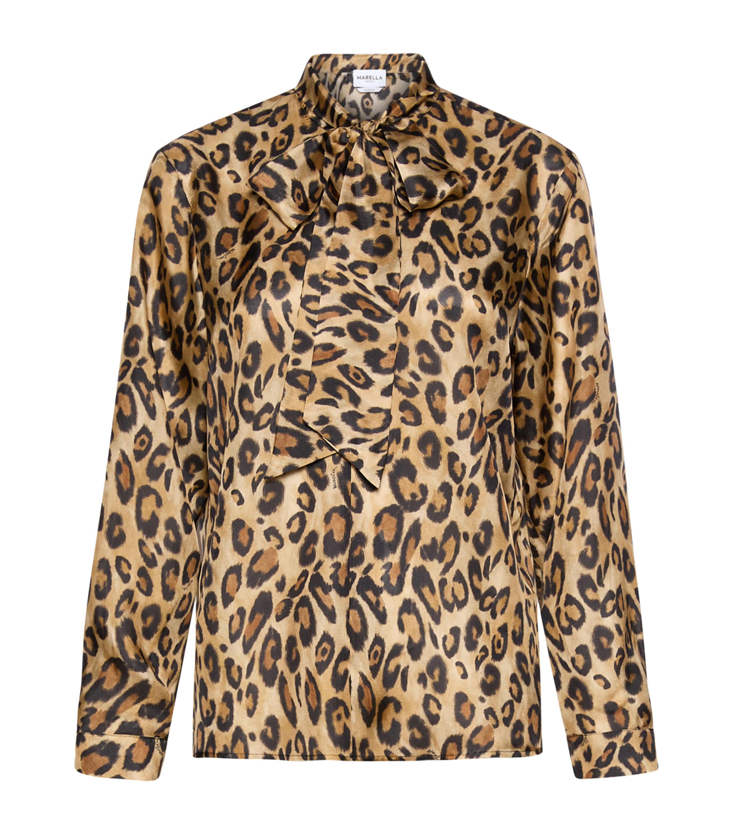 Marella Womens Silk Leopard Print Pussybow Blouse Beige Image 1
