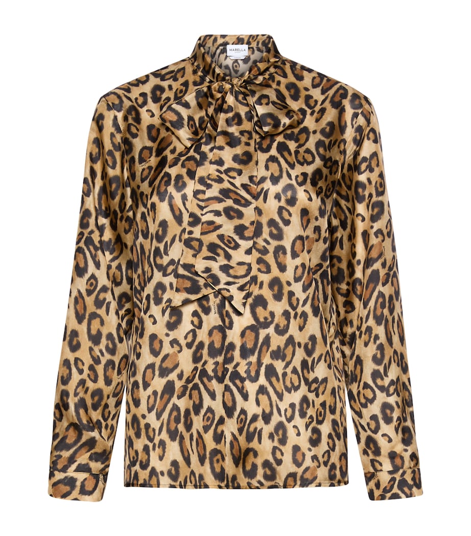 Marella Womens Silk Leopard Print Pussybow Blouse Beige Image 1