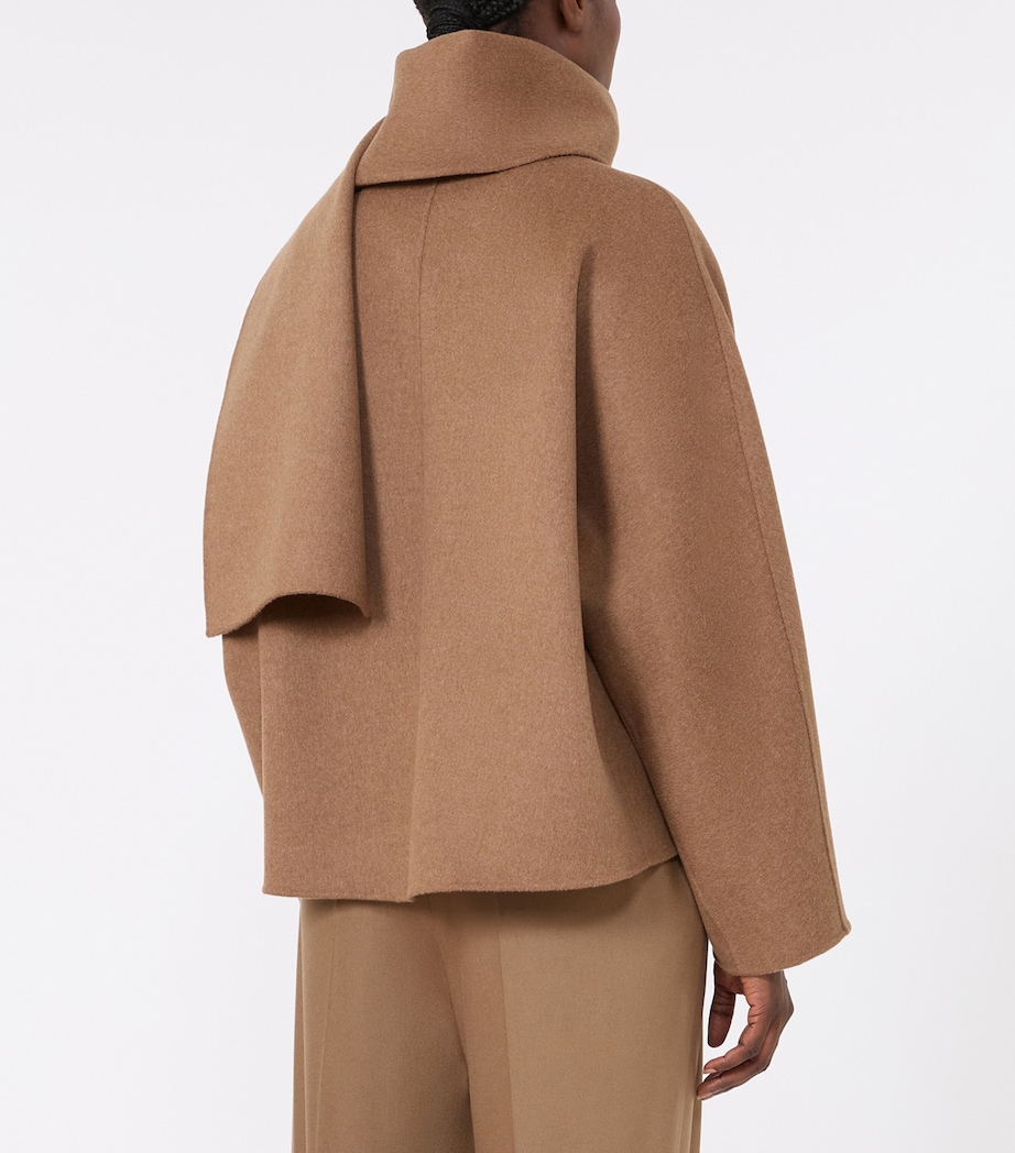 Max Mara Womens Virgin Wool Scarf-Neck Jacket Camel Image 4