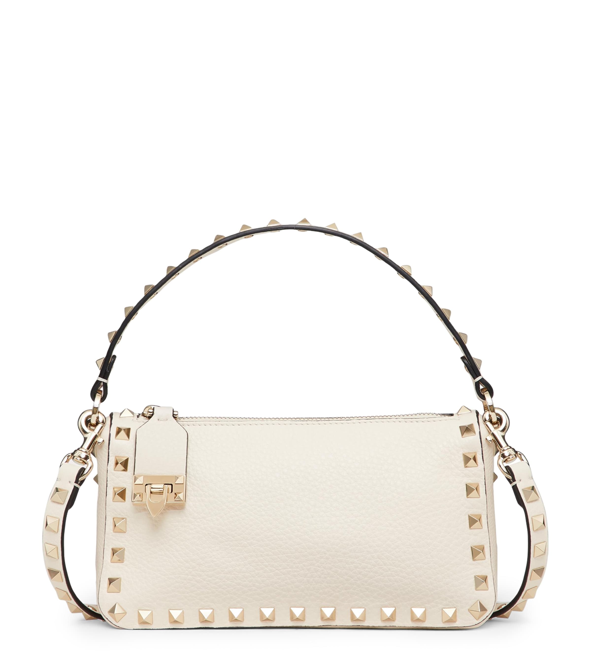 Valentino Garavani Small Leather Rockstud Shoulder Bag In White