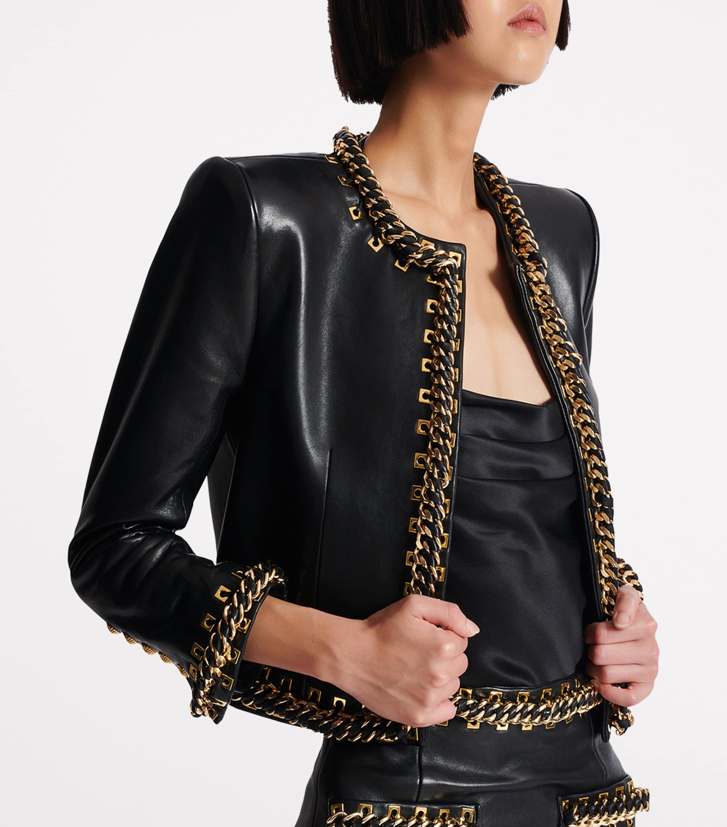 Leather Chain-Detail Jacket EAD NOIR/OR Image 2