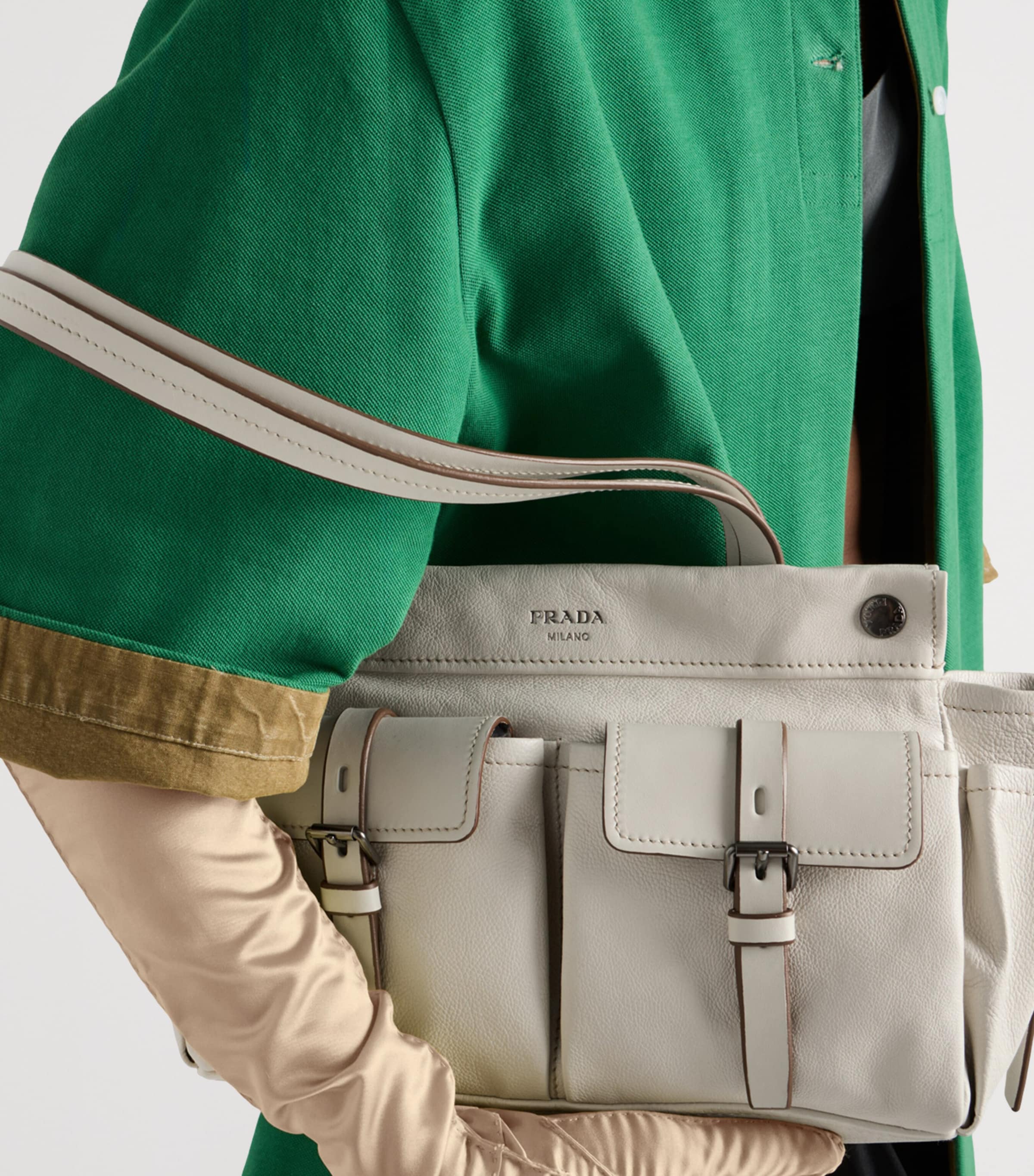 Prada Womens Medium Leather Route Tote Bag Neutral Image 4