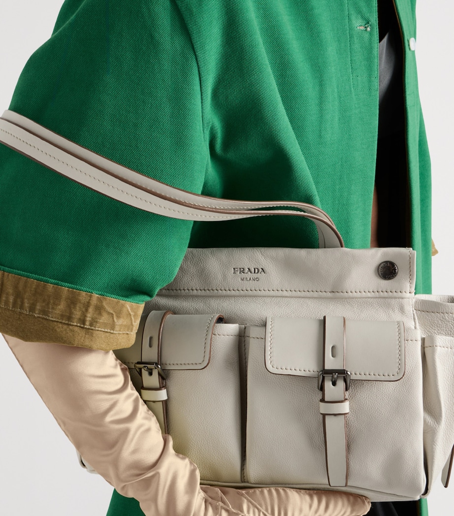 Prada Womens Medium Leather Route Tote Bag Neutral Image 4